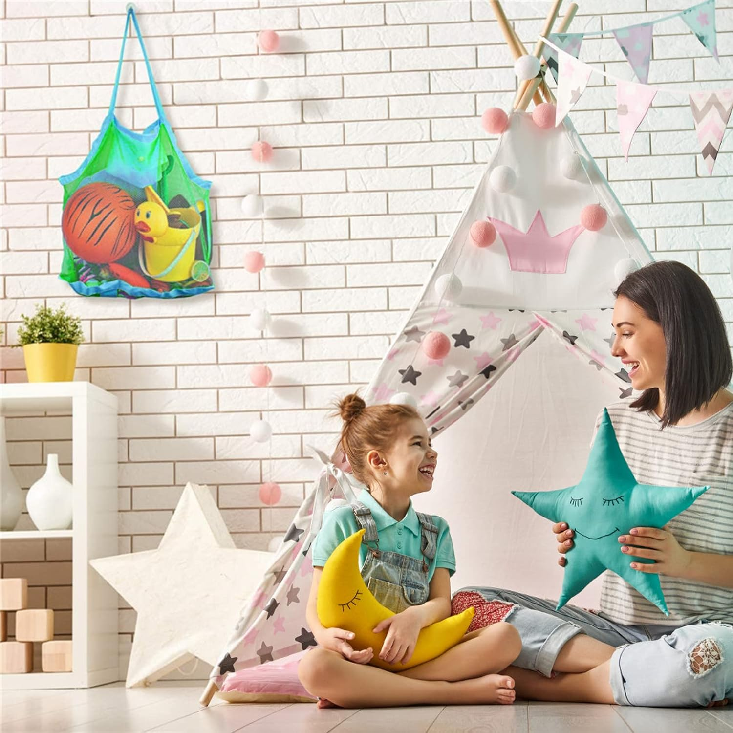 Mesh Beach Tote Bag, Extra Large Beach Bags, Kids Sea Shell Bags, Quick Dry Net Tote for Swimming Pool Travel Beach, Green, Large image number 4