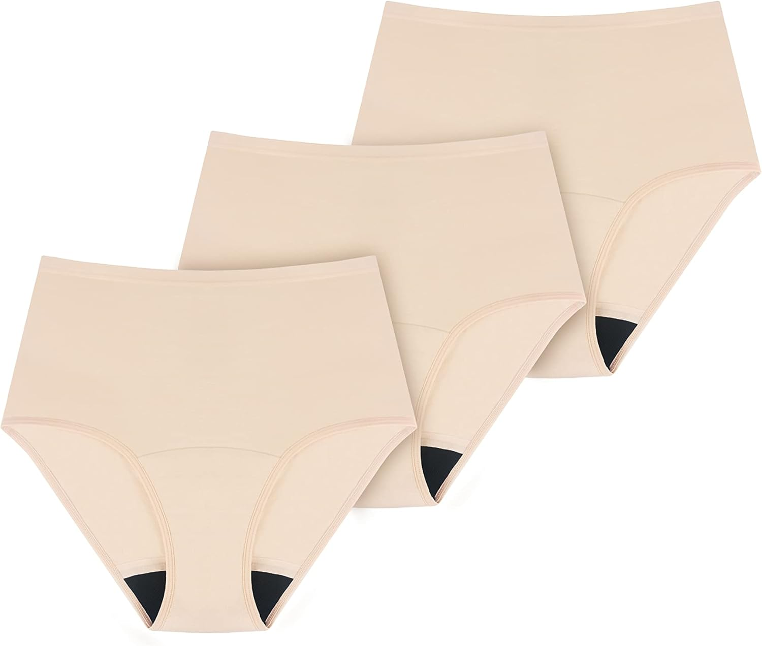 AIRCUTE Cotton Absorbency Incontinence Underwear for Women Urinary Bladder Leakage Protection, Reusable High Waist Panties for Leak Proof, 3 Packs (Large, Beige)