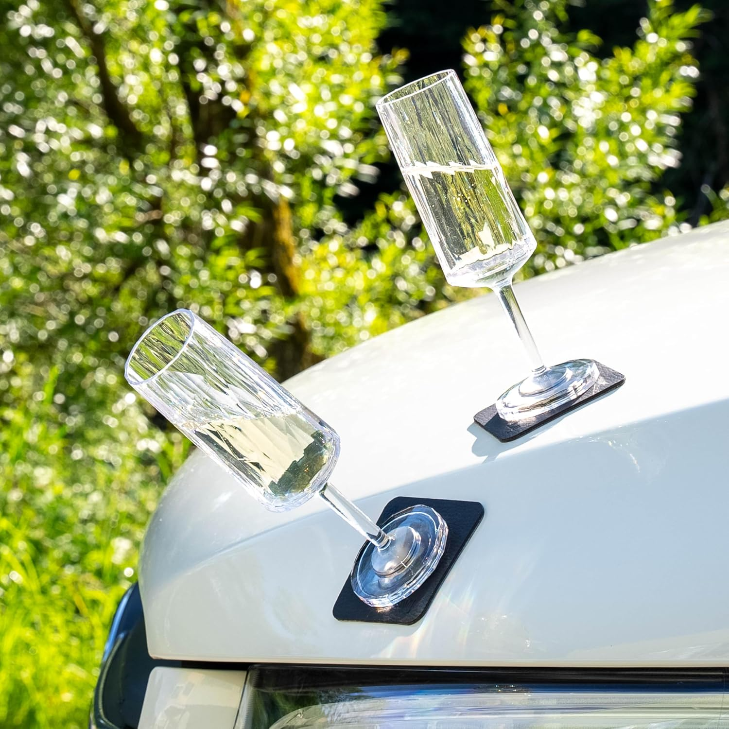 Silwy&reg; HIGH-TECH Plastic Magnetic Glasses Includes Metal Nano Gel Pads - Non-Slip Camping Glasses, Boat and Yacht Accessories (Sparkling Wine // 0.15L // Set of 2)