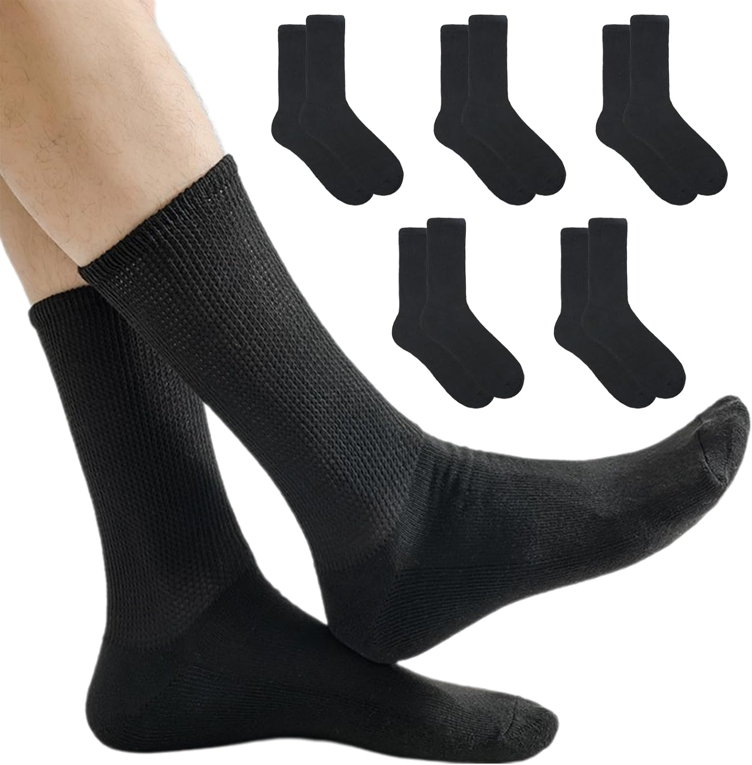Men Diabetic Socks Extra Wide Non Binding Athletic Socks for Diabetic Foot Care Crew Sock Moisture Wicking Comfort Thick Ankles for Swollen Feet,5 Pairs