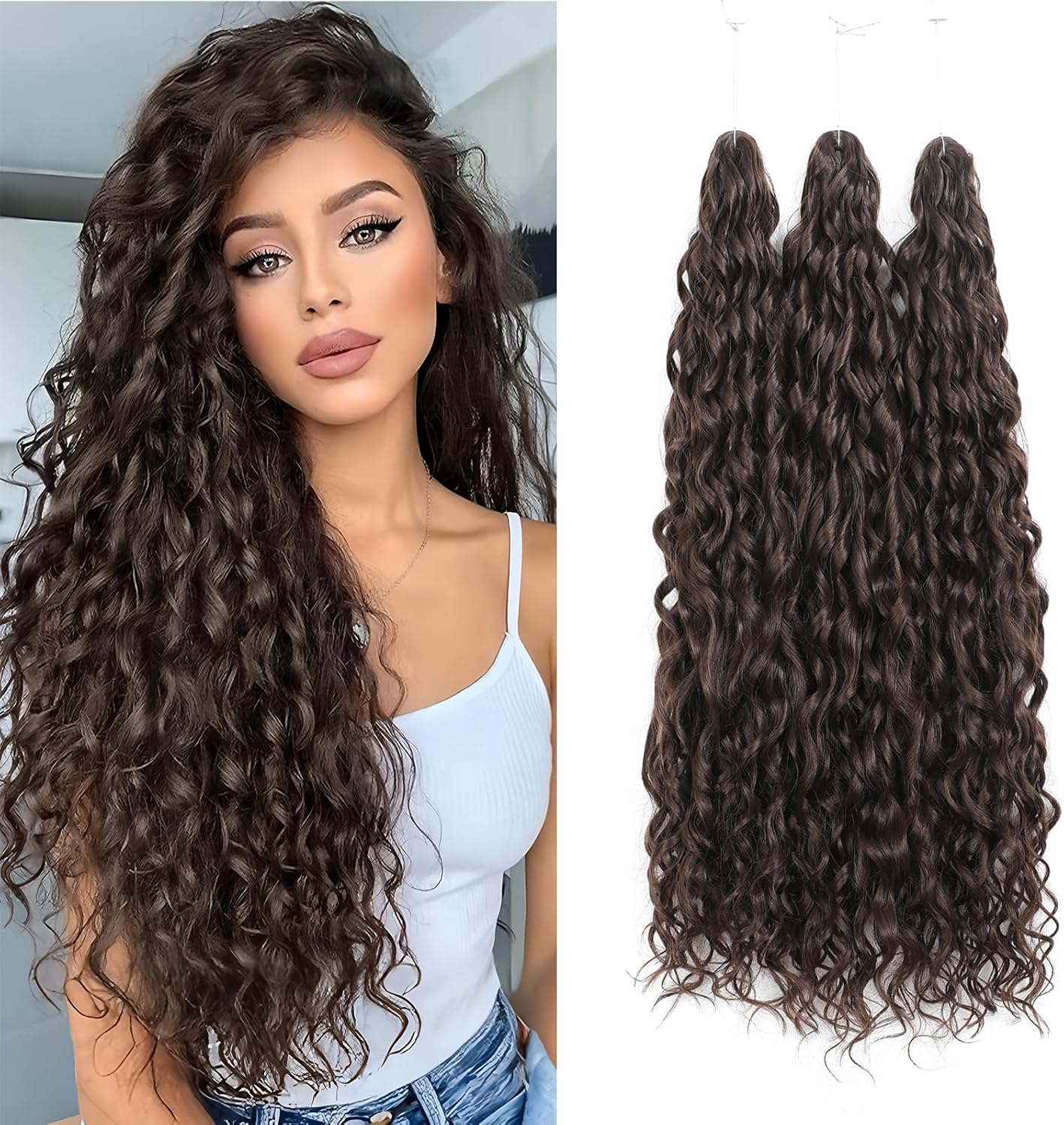 24Inch Deep Wave Twist Curly Crochet Hair Extensions 3Pack Deep Wavy Air Curl Bulk Hair Synthetic Boho Braids Water Wave Crochet Hair Extension for Women (T27/613, 24Inch-3Pack)