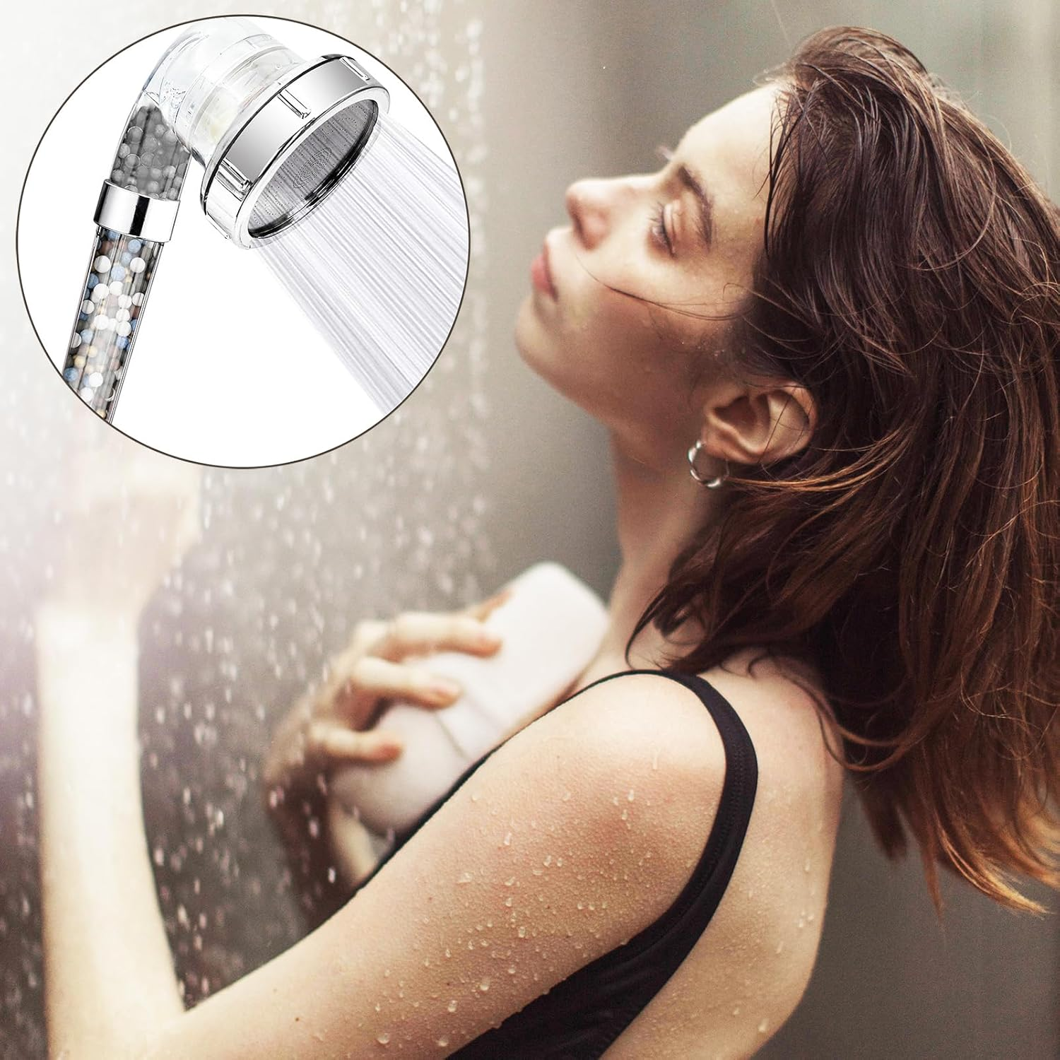 Slirceods Filtered Shower Head Filter Replacement，For Hard Water, Mineral Stone Beads for Purifying Water, Remove Chlorine and Other Impurities (6Pack) image number 4