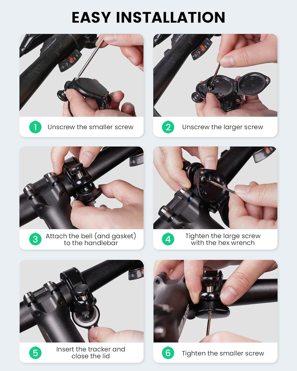 Bike Bell Compatible with Airtag, Loud Hidden Bicycle Bell for Adults and Kids, Compatible with Road Bikes, Mountain Bikes, Cross Bike, Etc., Handle Inner， Fit 22.2, 25.4, 31.8Mm Handlebars image number 2