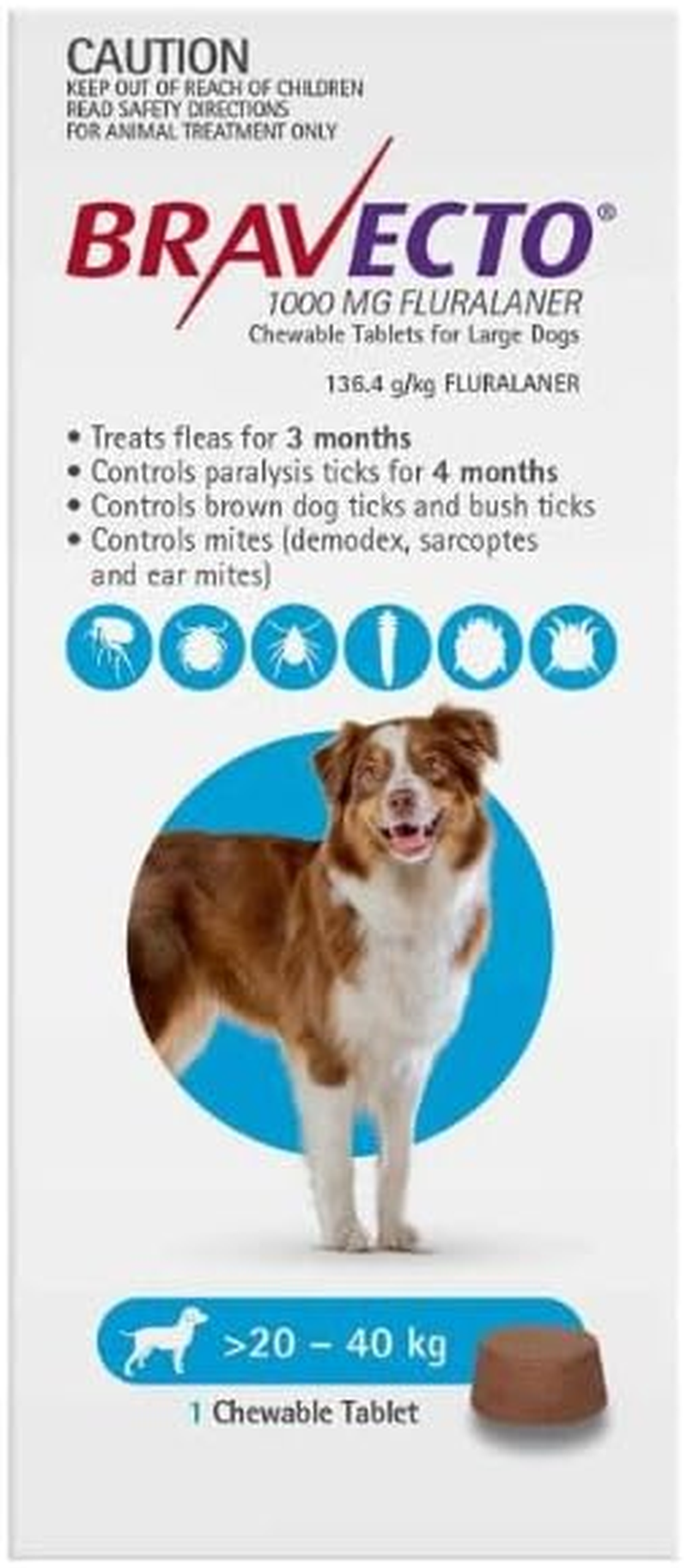 Bravecto for Large Dogs 20-40Kg Blue 1 Chew