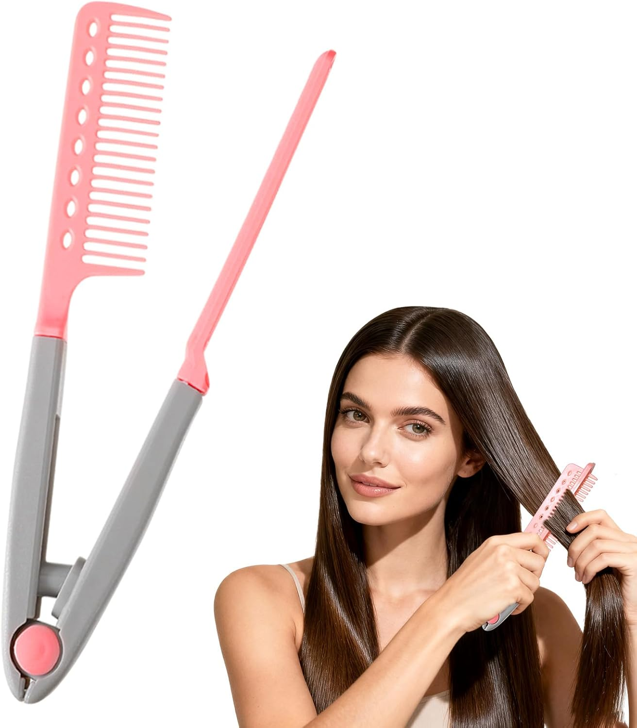 Straightening Comb for Hair, Hair Brush, Straightening Comb for Irons, V-Shaped Ironing Accessories, Styling Brush for Dating, Holiday, Commuting, Home, Travel image number 5