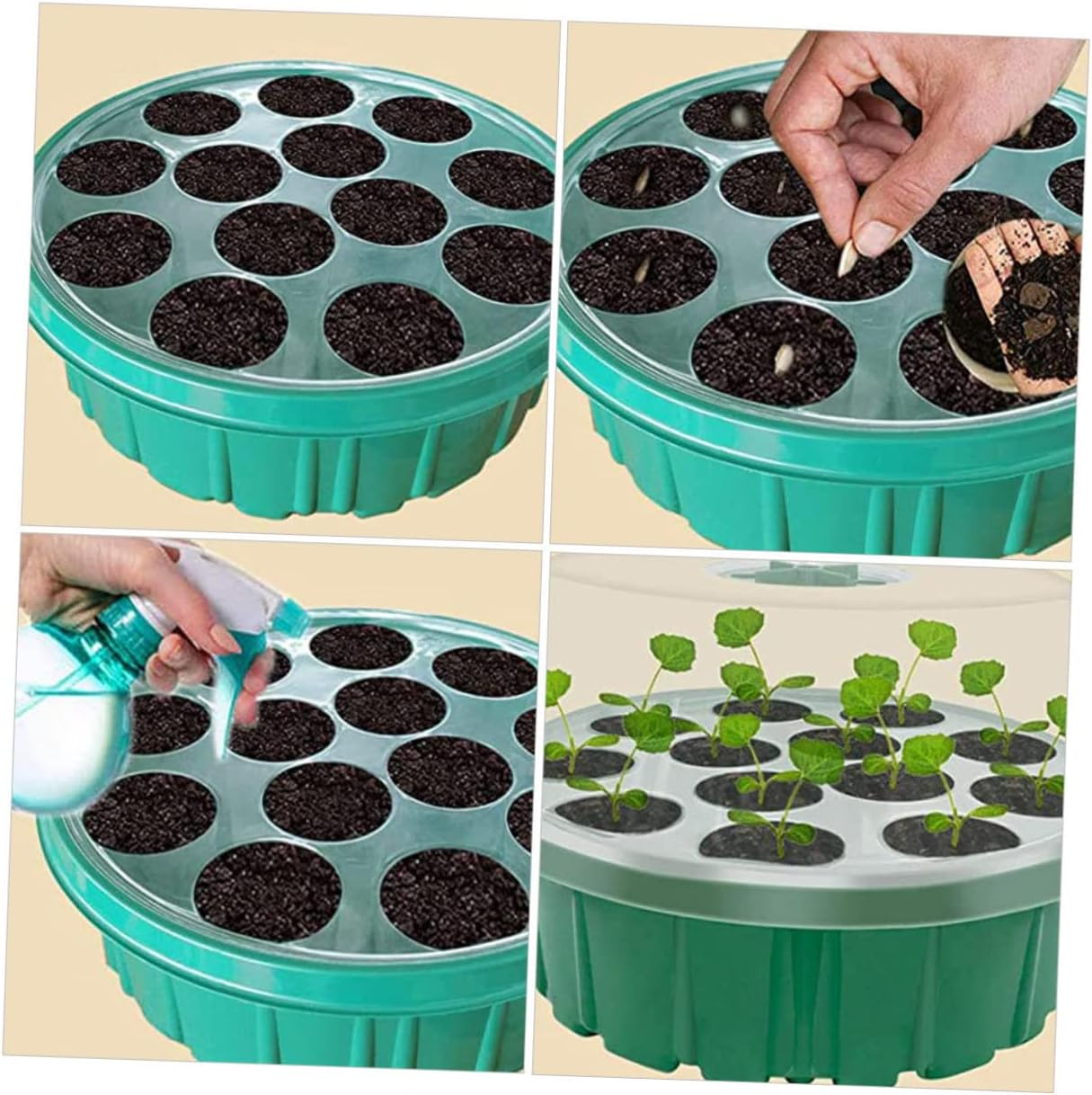 CIMAXIC 2Pcs Seedling Box round Greenhouse Grow Trays for Planting Starter Pots Garden Box Gardening Sprouting Case