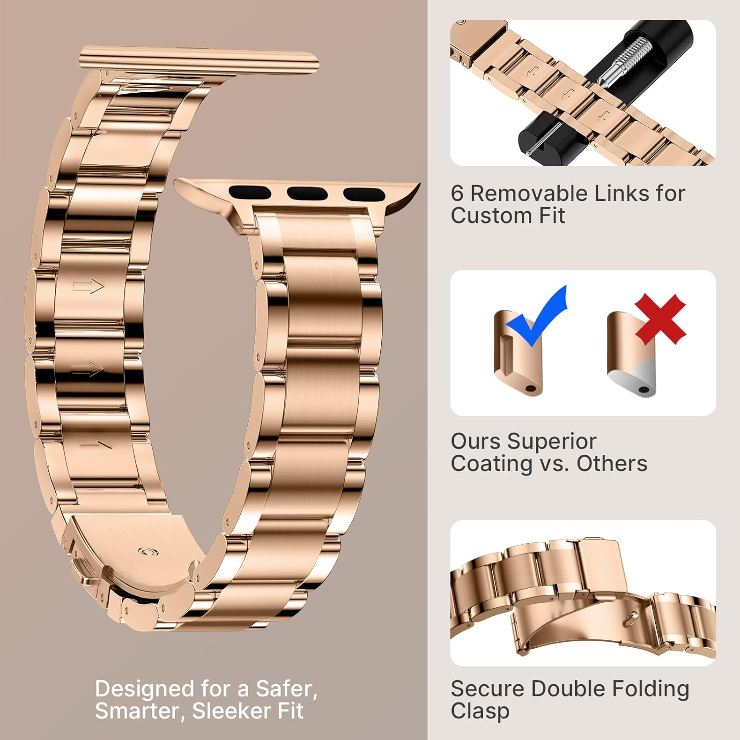 Wutwuk Compatible with Apple Watch Band 42Mm(Series 11/10) 40Mm 41Mm 38Mm Women'S Adjustable Stainless Steel Band for Iwatch 11 10 9 8 7 6 5 4 3 2 1 SE Women image number 3