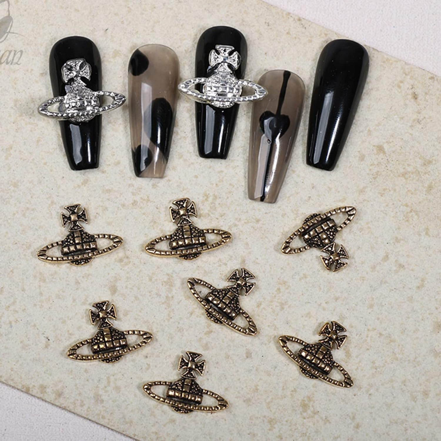 Planet Nail Charms 3D Nail Rhinestones with Saturn Shape Planet Nail Art Charms Crystal Nail Ornament Gems Planet Nail Rhinestones Diamond Crystals Jewelry Nail Studs for DIY Nail Art Decoration