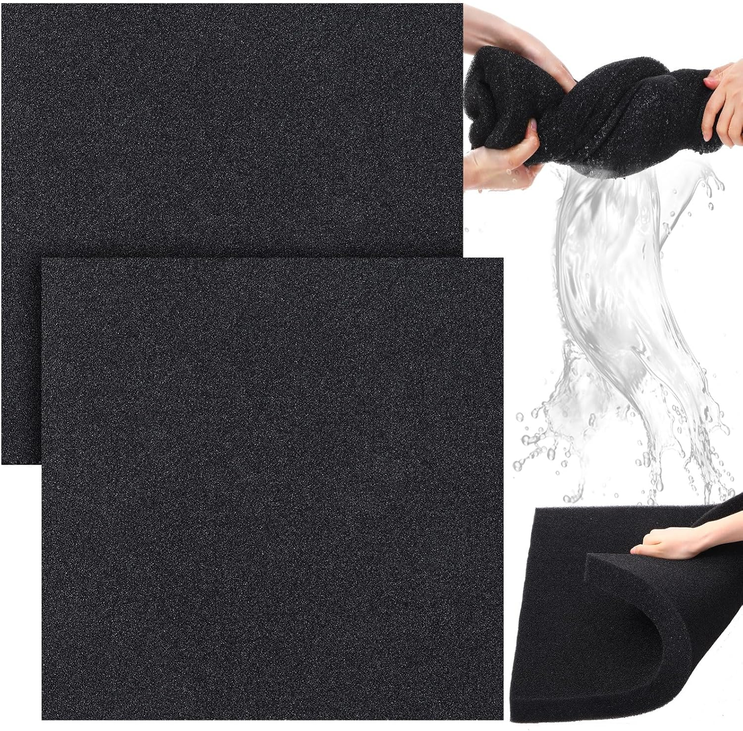 Glooglitter 2 Pcs Aquarium Filter Foam Sponges Filter Media Pad 19.69 X 19.69 X 1.57 Inches Black Fish Tank Sponge Filter for Aquarium Aquatic Pet (50PPI) image number 5