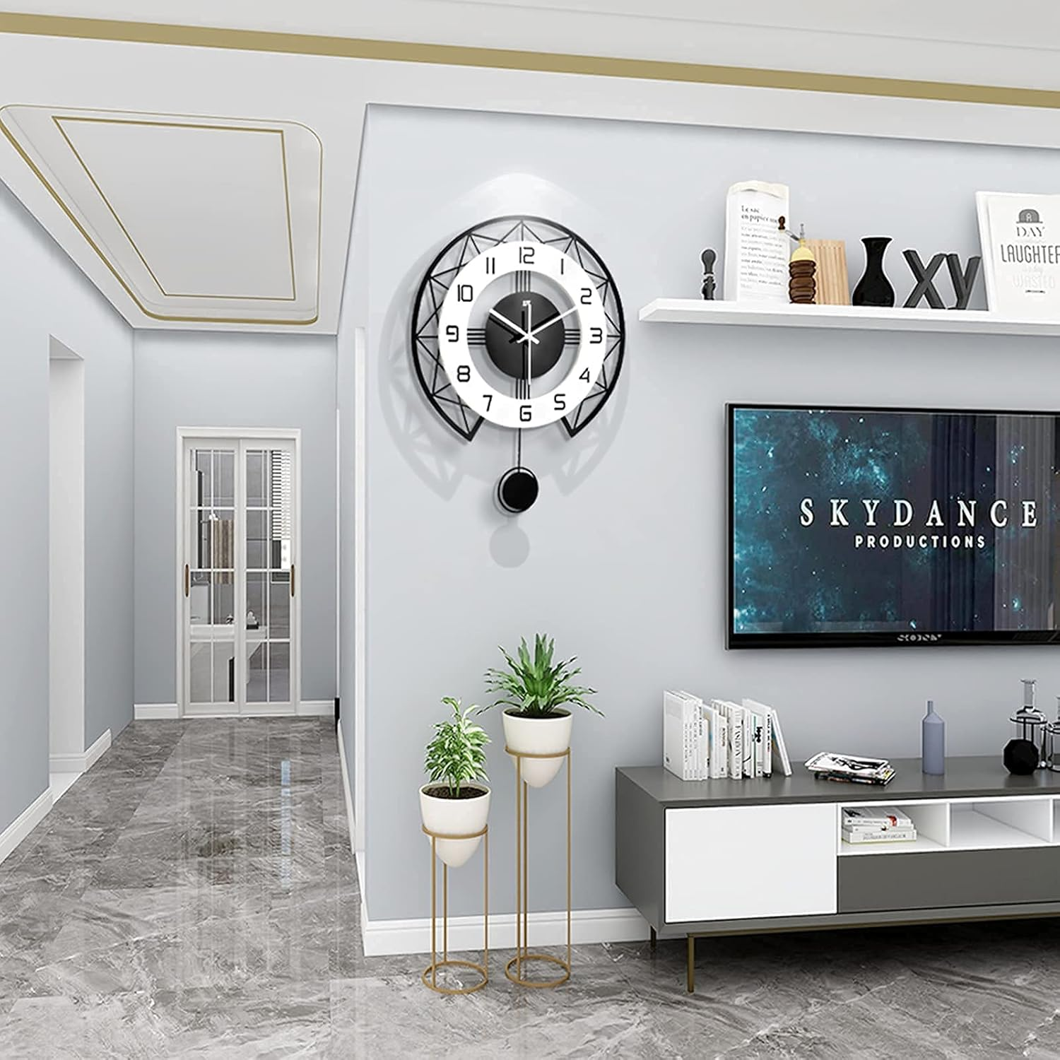 JUJUDA Large Wall Clock for Living Room Decor Modern Silent Pendulum Wall Clock for Home House Kitchen Bedroom Decorative Big Wall Clock Non Ticking Battery Operated Quartz for Indoor Bathroom 17 Inch image number 4