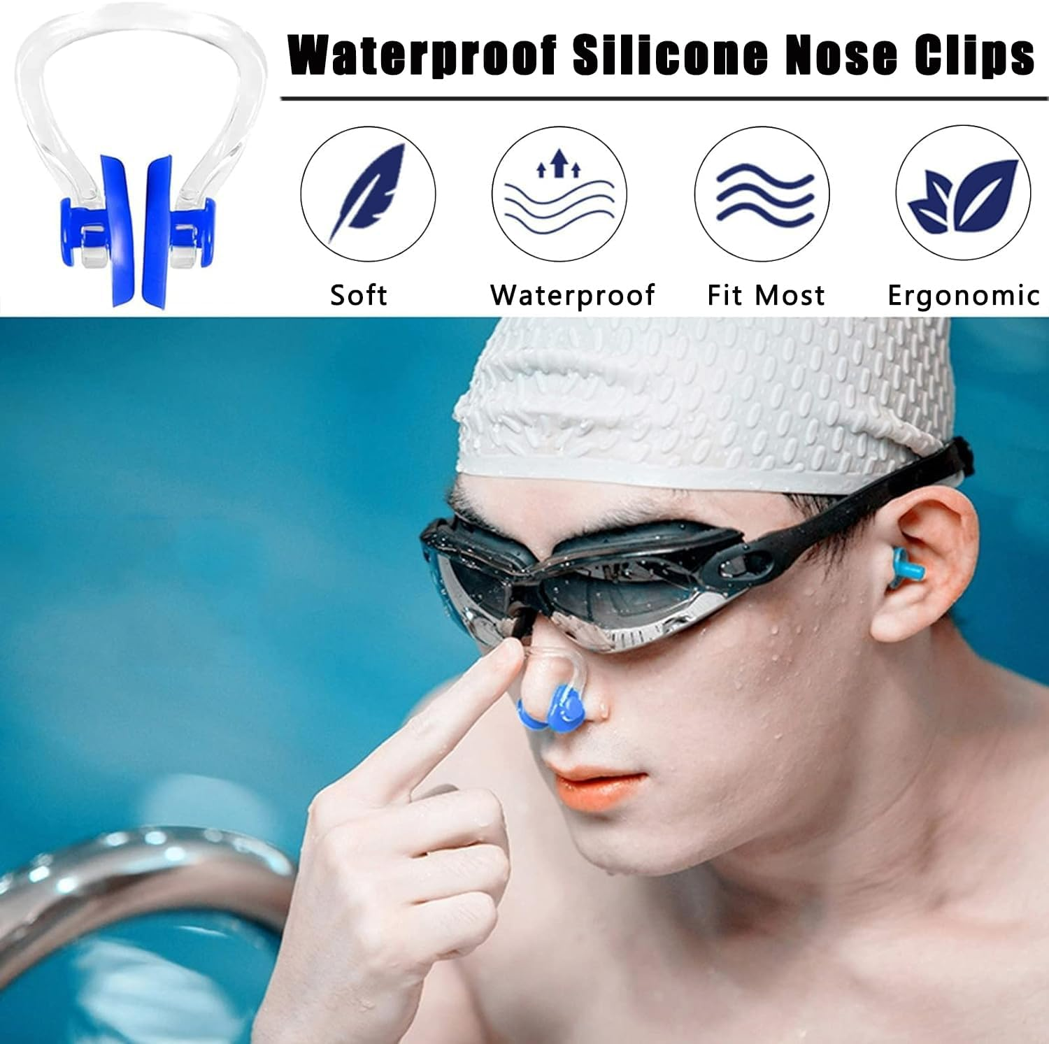 WADY 8Pcs/Pack Waterproof Silica Gel Swimming Nose Clip, Nose Clips Swimming, Swimming Nose Clips PVC Silicone Swimming Nose Plugs Swim Training Protector Plug for Adult Kids (8) image number 2