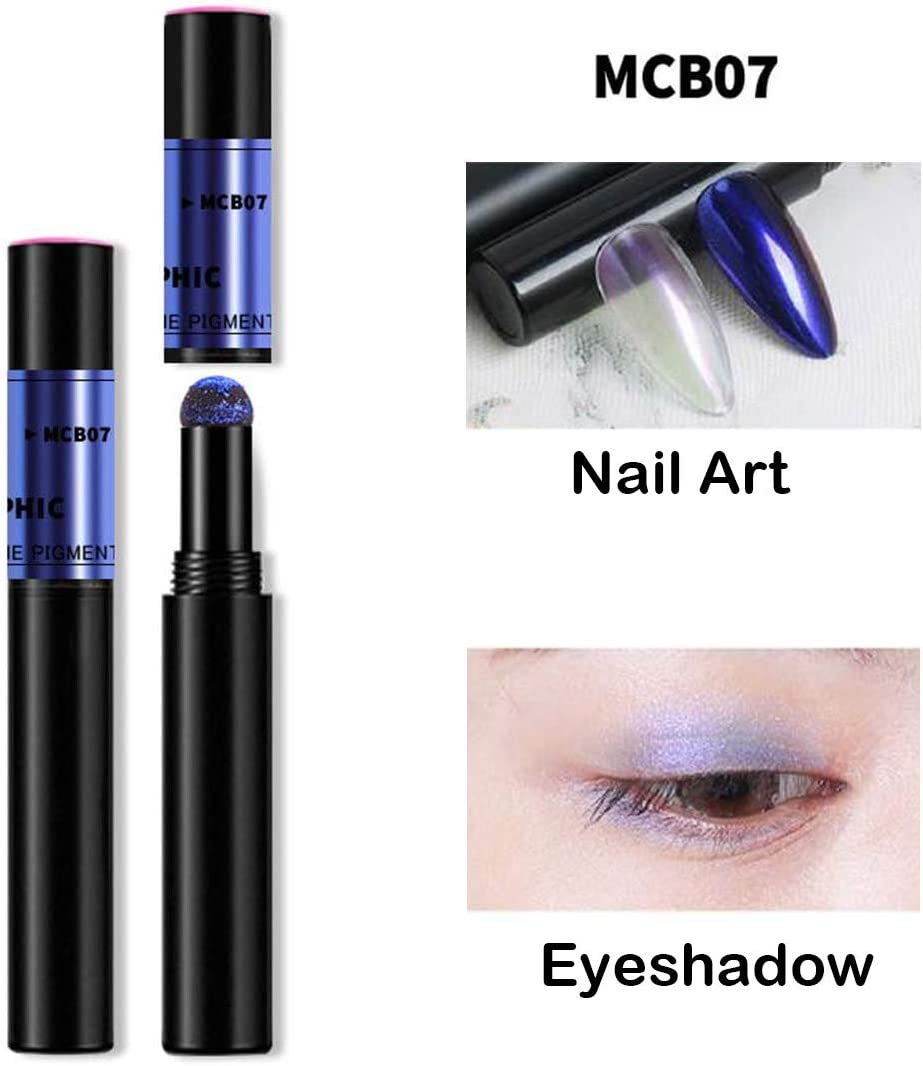 Chrome Nail Powder Pen - Air Cushion Nail Powder Pen with Mirror Effect Glitter Nail Art Pens Eyeshadow Pens image number 1