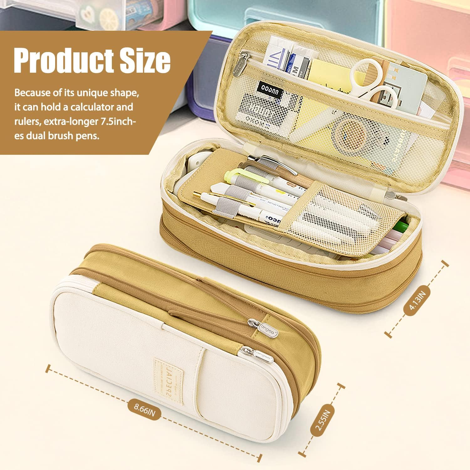 LHMTQVK Large Capacity Pencil Case Pencil Pouch Handheld Pen Bag, School Pencil Case for Teen Girl Boy Men Women Adult Christmas Gifts, Light Blue-Beige, Portable (01) image number 1