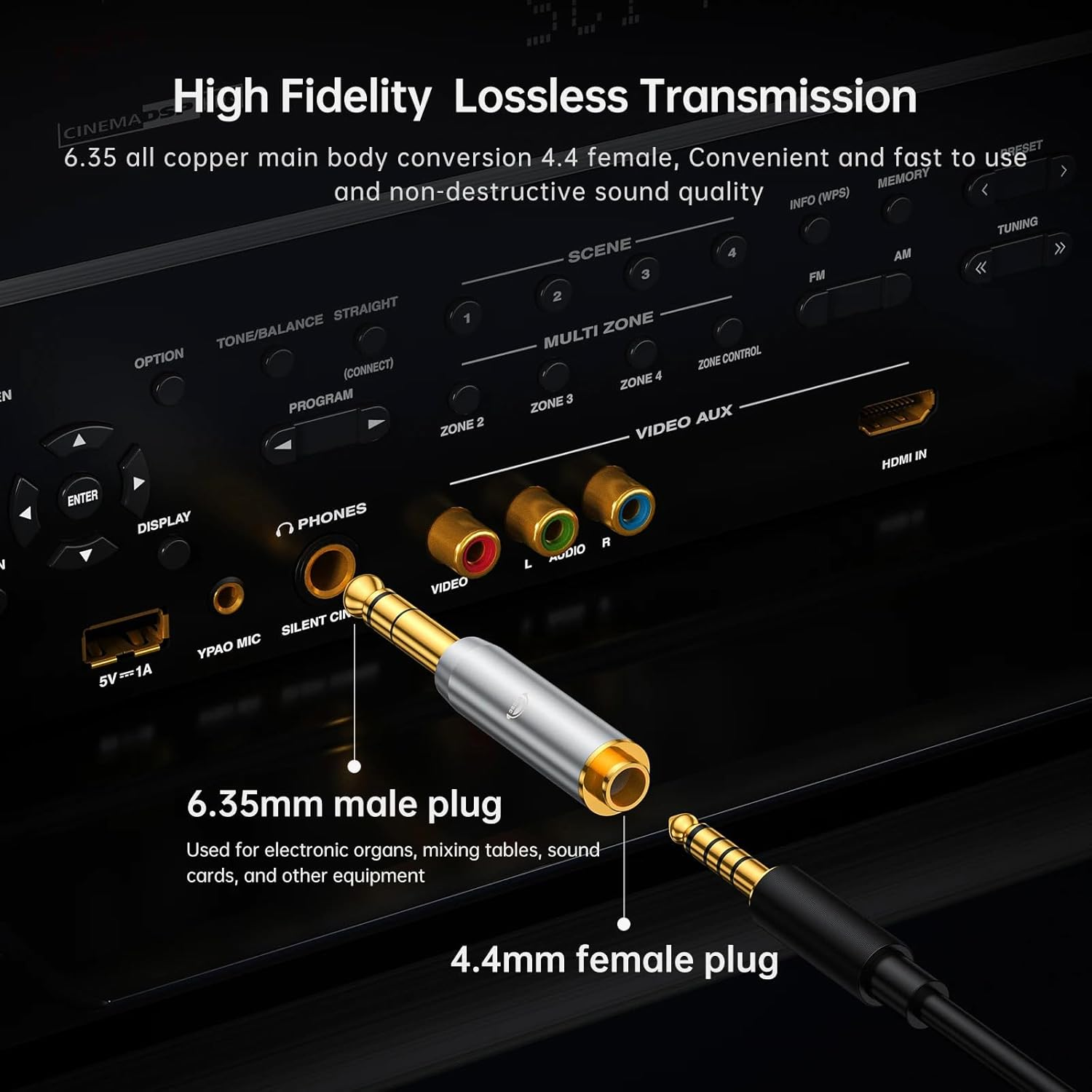 Okcsc 6.35Mm to 4.4Mm Conversion Plug Audio Converter 6.35Mm Male to 4.4Mm Female Pure Copper Plated Fit Headphone Speaker Amplifier Guitar 1Pcs image number 2