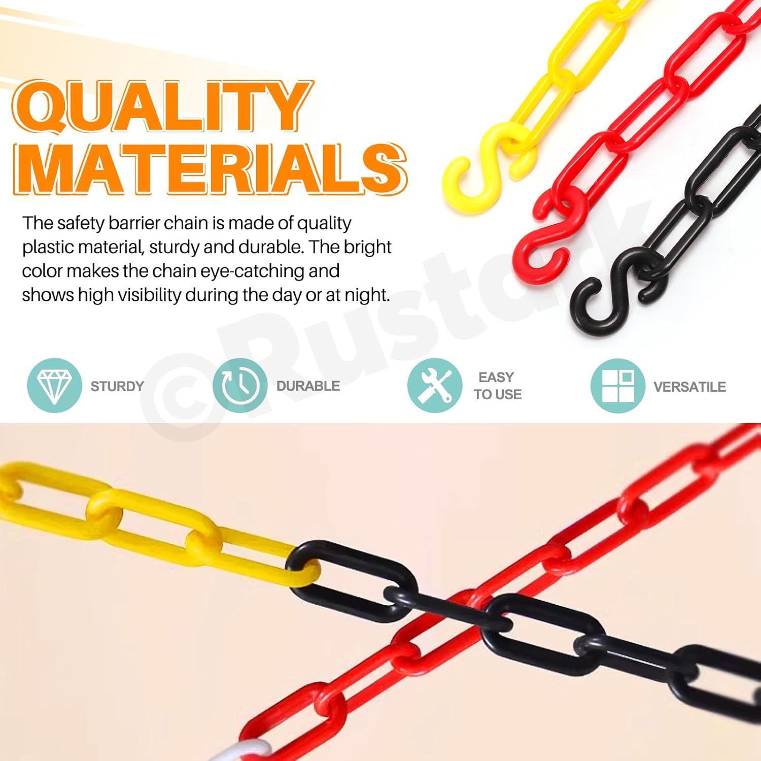 21Pcs Red and White Plastic Chain Links with Connector Hooks Plastic Chain Barrier Safety Barrier Chain for Crowd Control Construction Sites Parking Space Management - Red image number 5