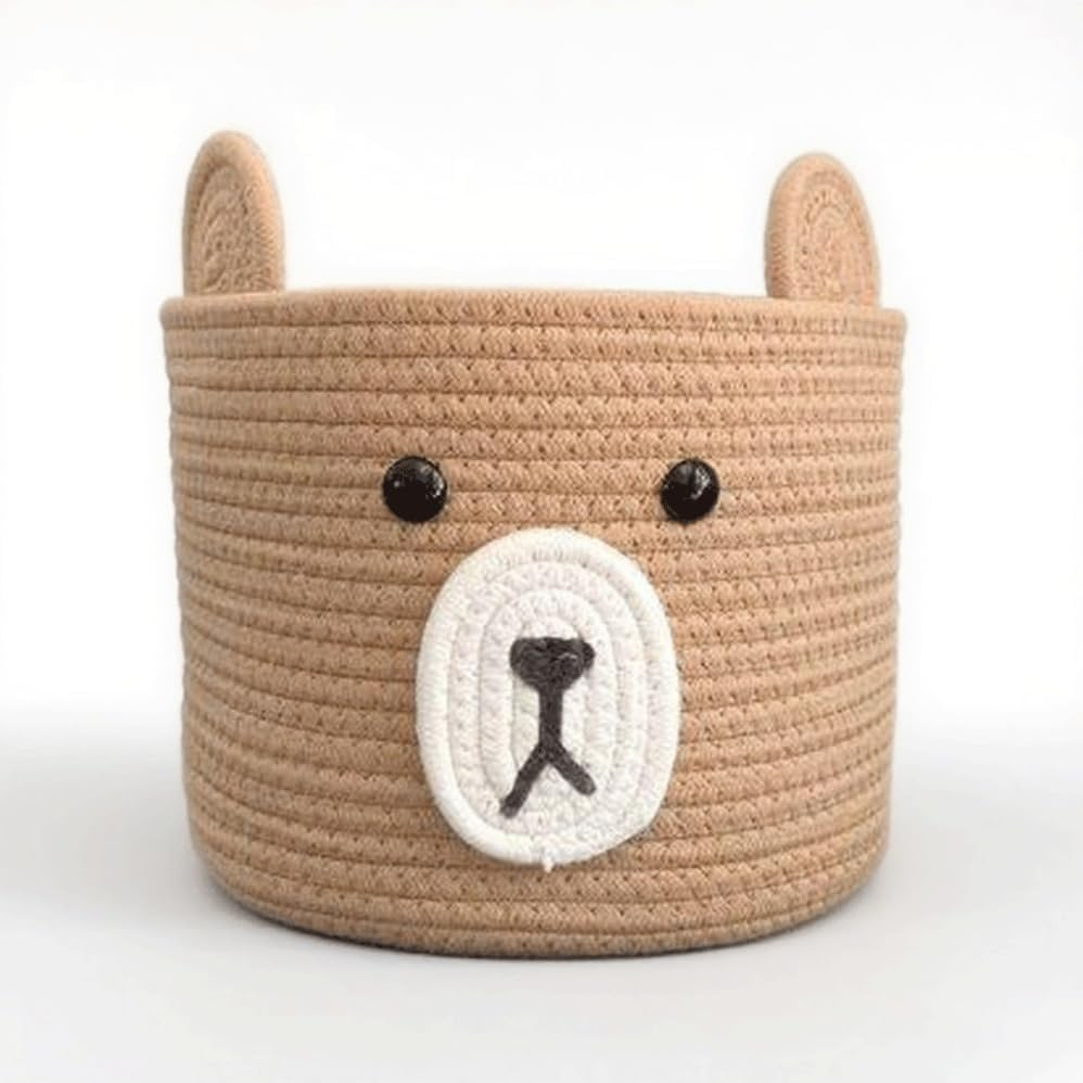 Bear Laundry Baskets, Woven round Bear, Weaving Baskets and Buckets, Cute Storage Basket for Toys, Shower, Laundry, Storage Hamper for Toy Plant Indoor Corner,Suitable for Desktop,Living Rooms,25*25Cm