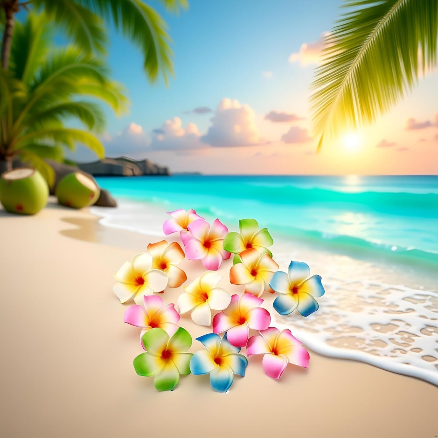 10Pcs Multicolor Hawaii Plumeria Flower Clips Hawaiian Flowers Hair Barrettes Beach Party Hair Clips Artificial Tropical Flower Hairpins for Wedding Hair Accessories (7Cm) image number 4