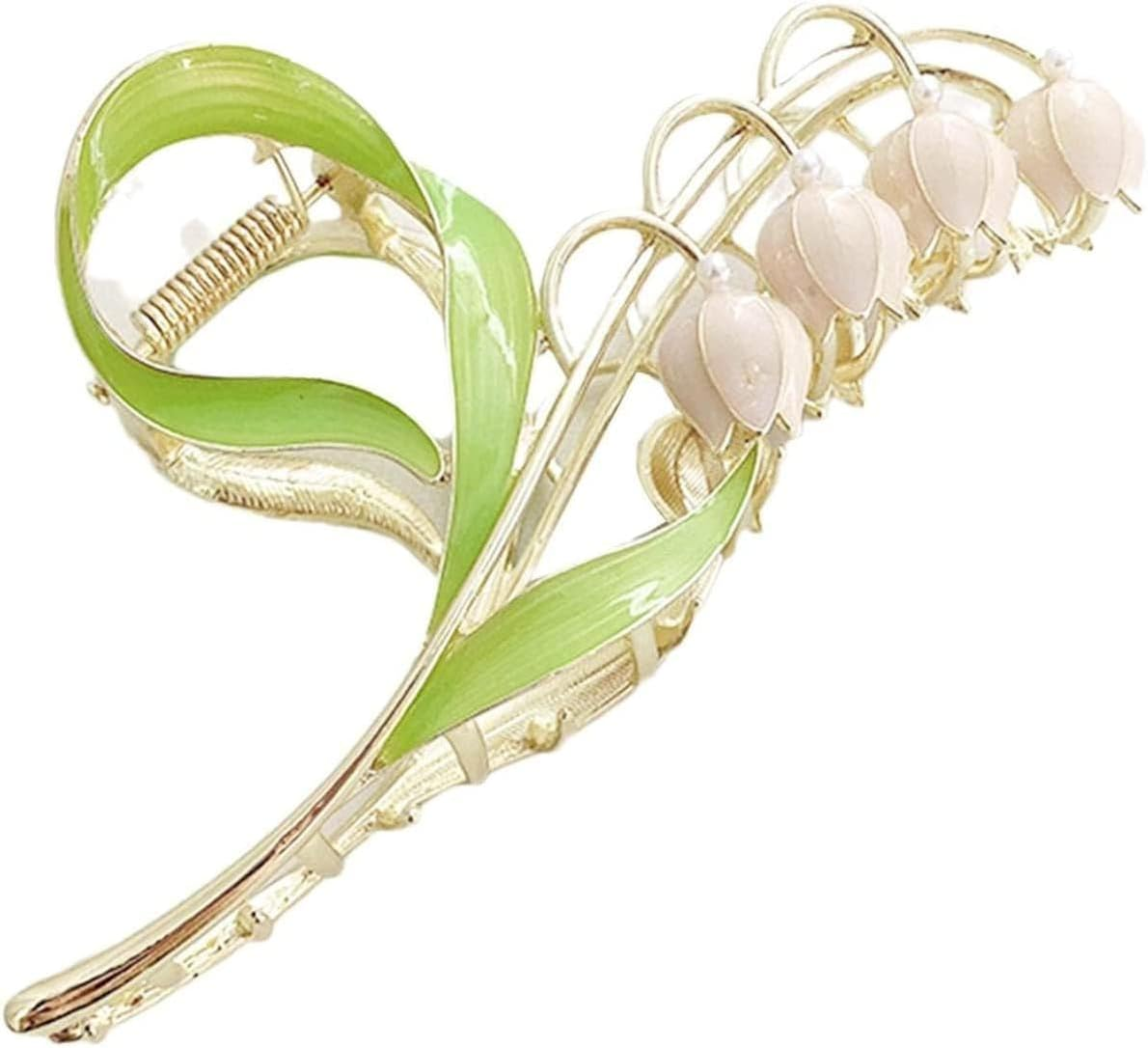 Pink Lily of the Valley Flower Hair Clips, Large Metal Claw Clip,Orchid Clamps,Lily Jaw Clamp Styling Accessories for Thick Thin,Clips and Barrettes image number 3