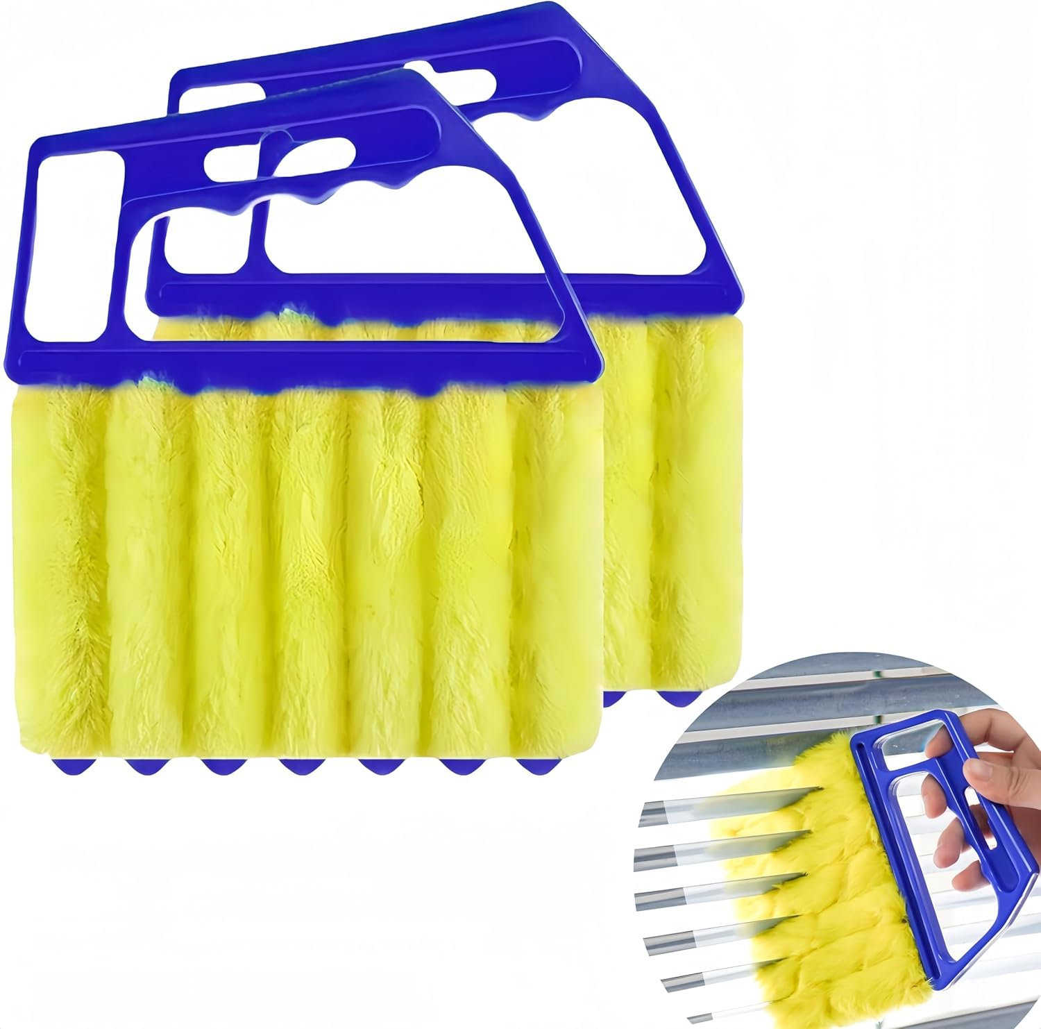 Blue Handheld Mini Blinds Cleaner Shutters, Curtain Brush Dust Remover Orange with 7 Removable Microfiber Sleeves, Air Conditioning Home Gadgets, Car Vents, Fan Shutters (Blue, with 7 Blades)