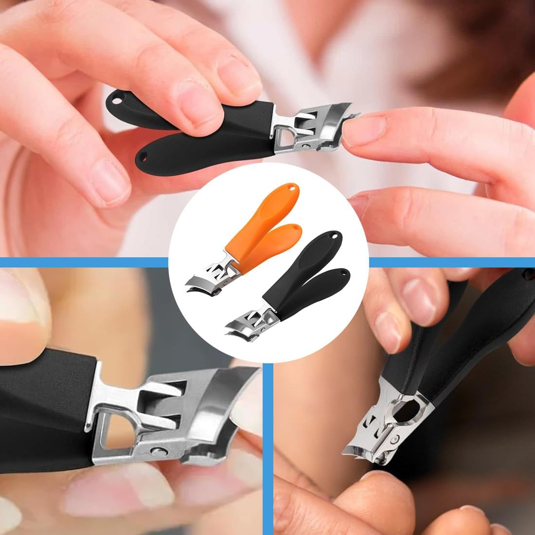 VYIBPDY Pack of 2 Curved Nail Clippers, 2025 Angled Fingernail Clippers, Oblique Nail Clippers, Ergonomic No Splash Self-Collecting Nail Cutter, Wide Opening (Orange and Black), A, A image number 3