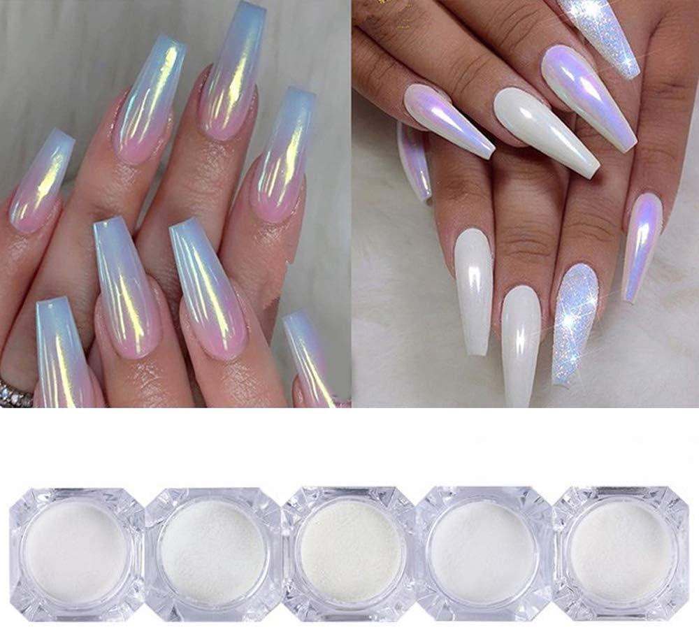 5Color Pearl Powder Nail Art Glitter Mirror Effect Chrome Pigment UV Gel Polish Shimmer Dip Dust Decoration Kit - 5Pcs image number 5