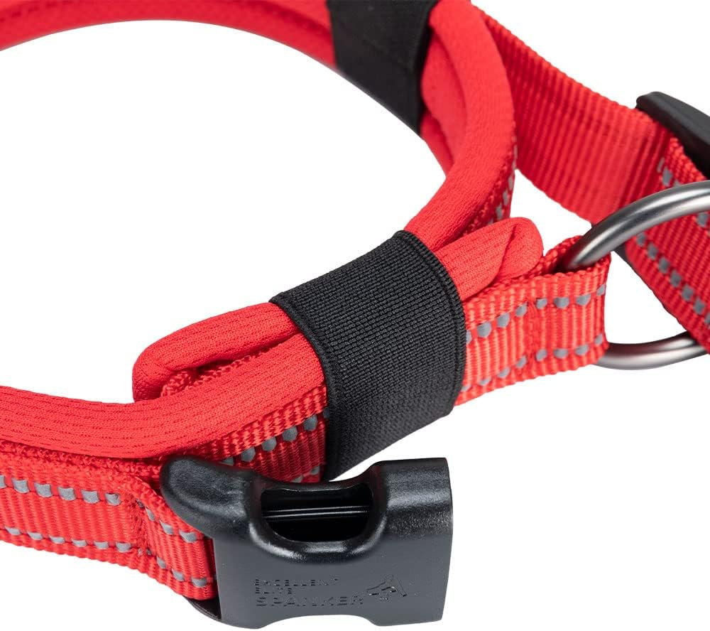 EXCELLENT ELITE SPANKER Reflective Nylon Dog Collar with Breathable Soft Padded Adjustable Thick Pet Collars for Small Medium Large Dogs Walking Training(Red-L)