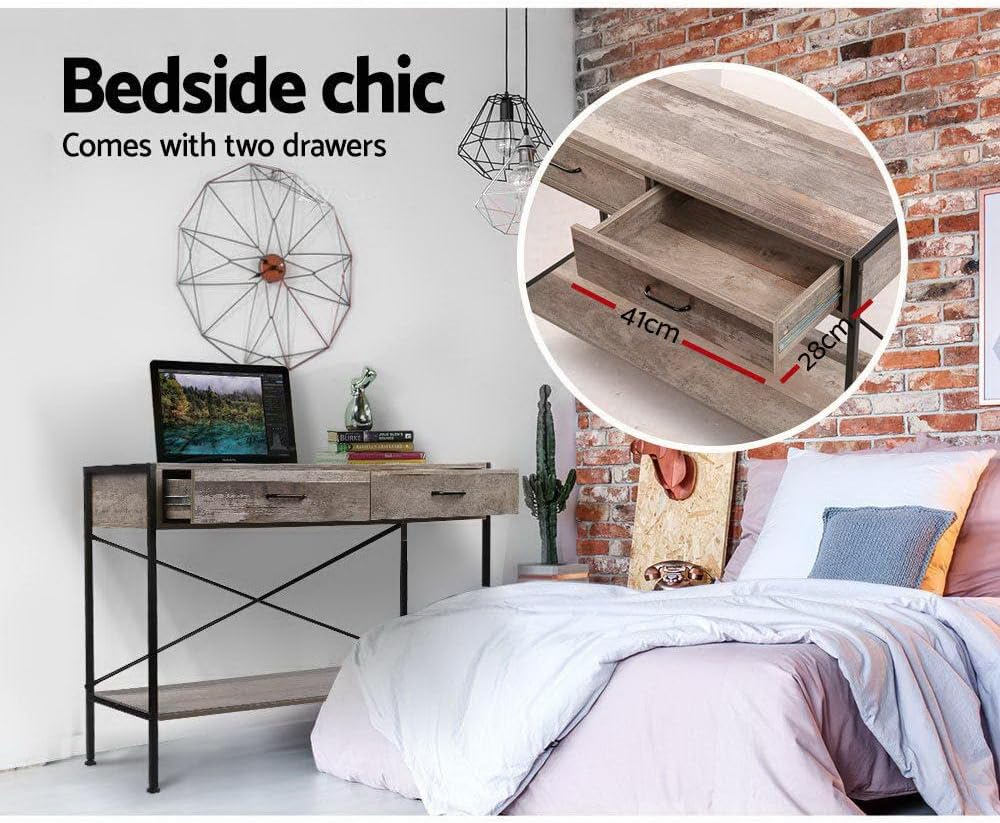 Artiss Console Table, Wood Side Hallway Tables Desk Drawers Display Home Bedroom Office Living Room Entryway Furniture, with 2 Drawer 15Mm Particle Board Spacious Storage Space White