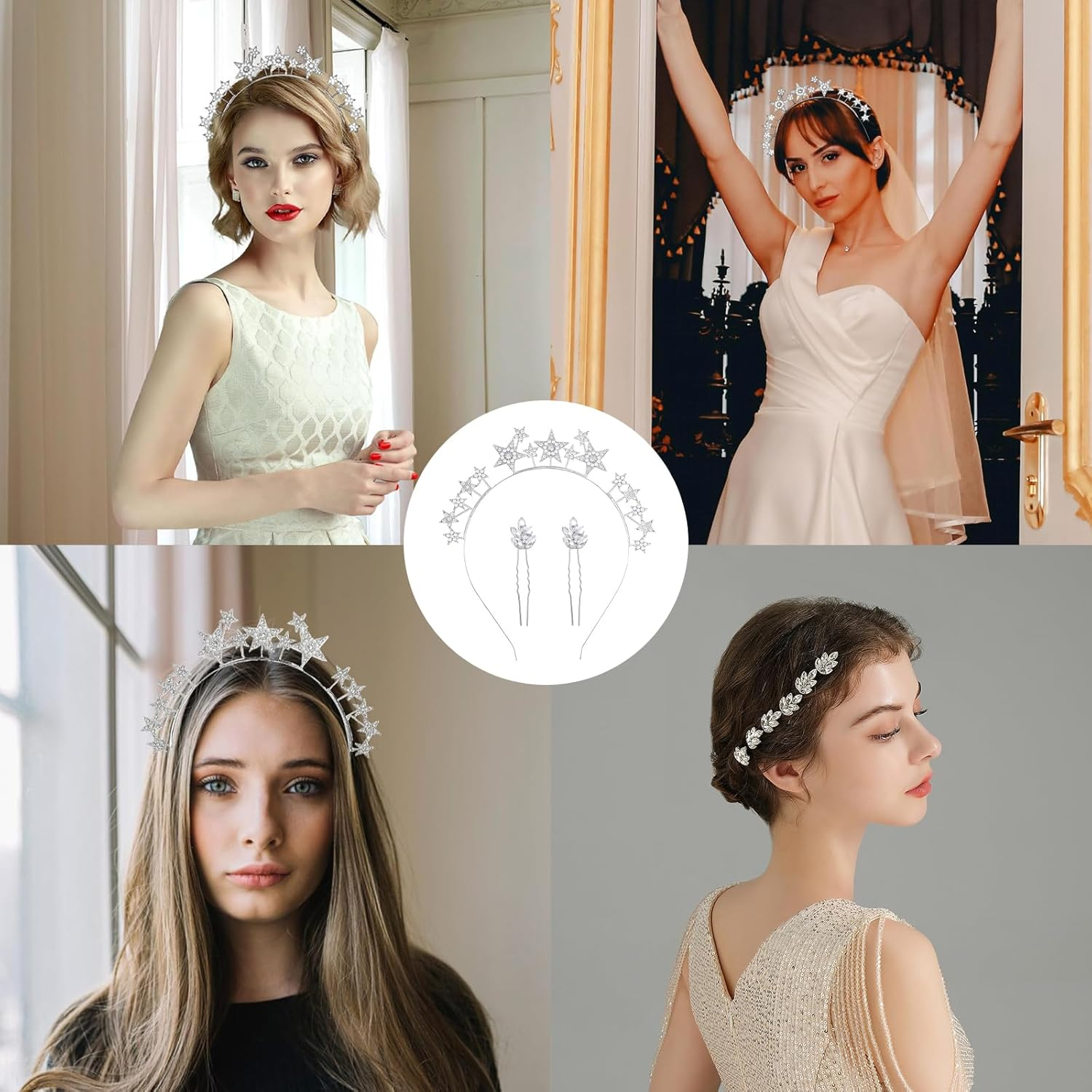 RTRTGS Star Headband Rhinestone Hair Band Carnival, Hair Band Stars, Crown with Haly Layer, Headband Sun Rays, Goddess Hair for Wedding Christmas - Headpiece for Women and Girls image number 3