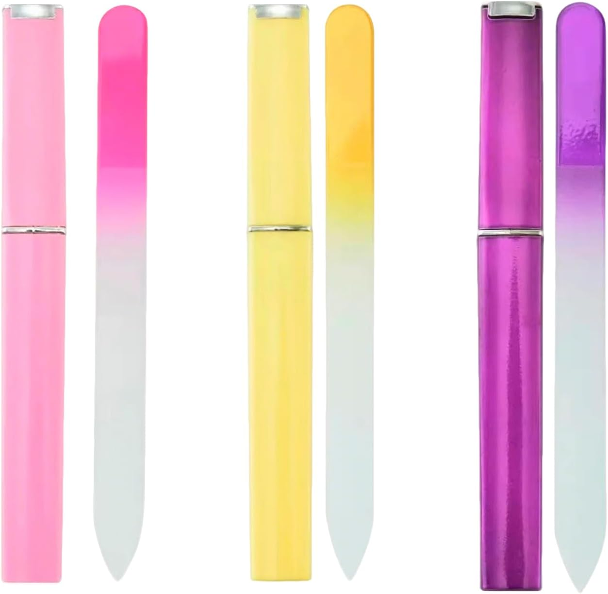 Luzcauwy Glass Nail File 3 Pack for Natural Nails, Crystal Nail Files with Etched Professional Finish &ndash; Unique Christmas Gifts & Stocking Stuffers for Women & Adults (Green Blue Pink)