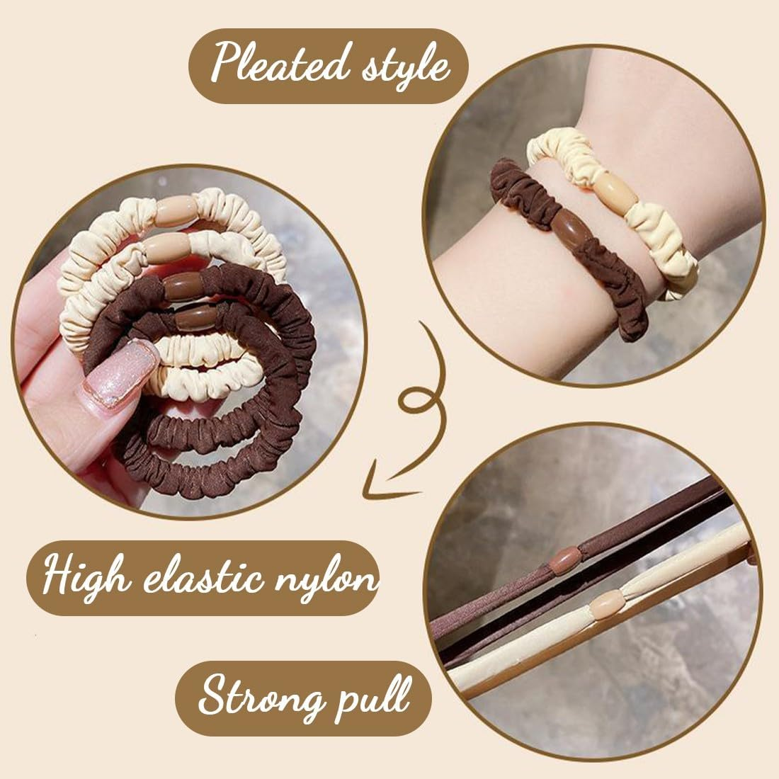 Pack of 6 Hair Bobbles Scrunchies for Women, Premium Velvet Hair Bobbles, Plain Elastic Thick Bands, Soft Ropes, Ponytail Holder, Women Hair Accessories image number 1