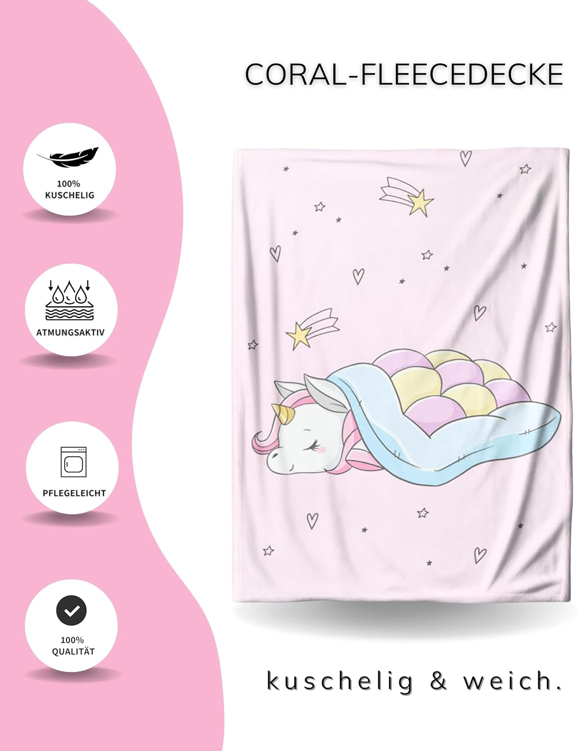 Mtonlinehandel Unicorn Blanket 150 X 200 Cm ☆ Fleece Blanket Fluffy in Pink Unicorn Cuddly Blanket for Children, Girls, Teenagers ☆ Cuddly Blanket Rainbow ☆ Throw Matching Bed Linen image number 6
