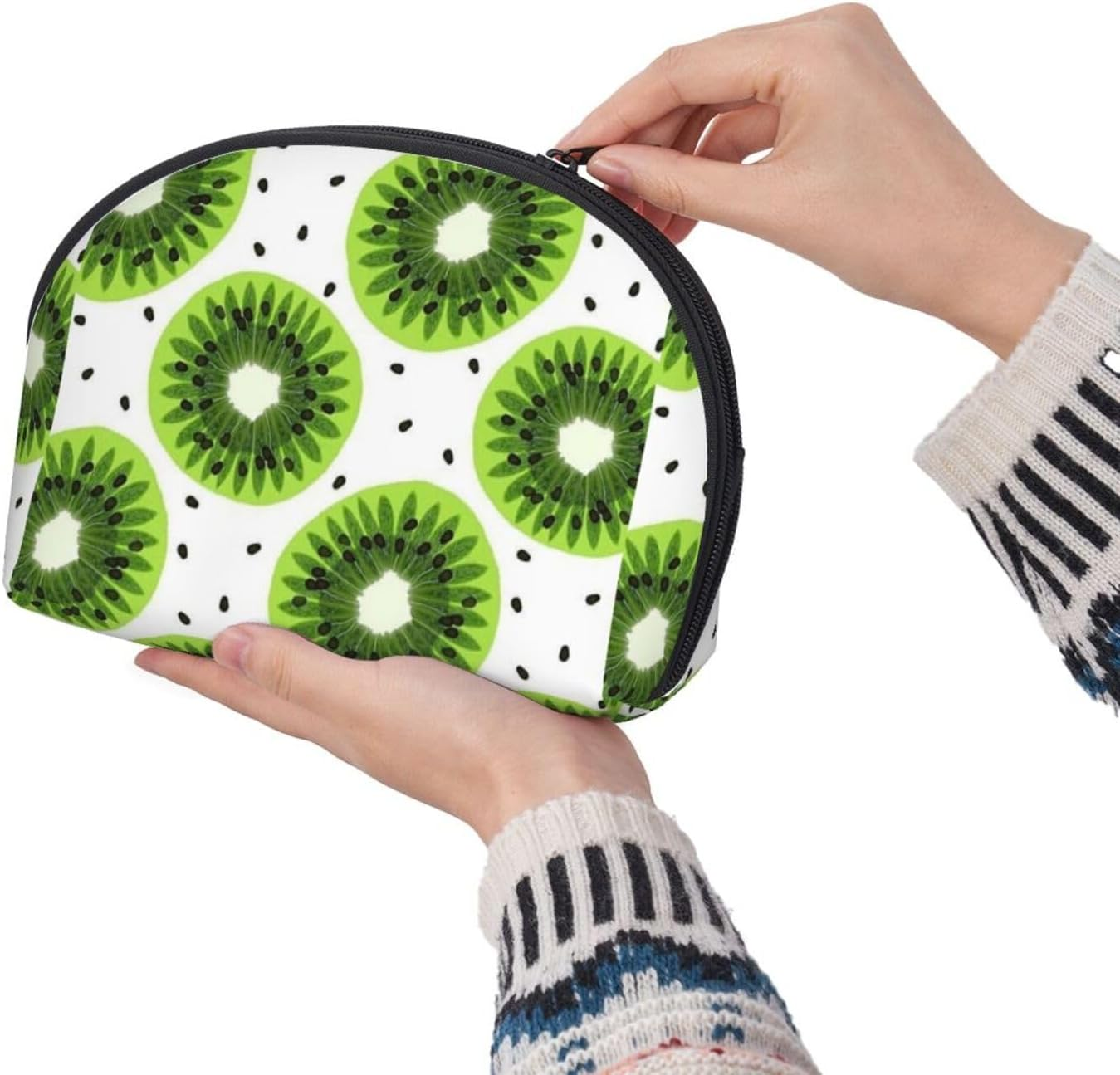 Cozimangoe Coin Pouch Makeup Bags Set, 2 Piece Shell Shape Cosmetic Bag with Pockets for Daily Travel Handbag Lipstick Keys Toiletry, Personalized Kiwi