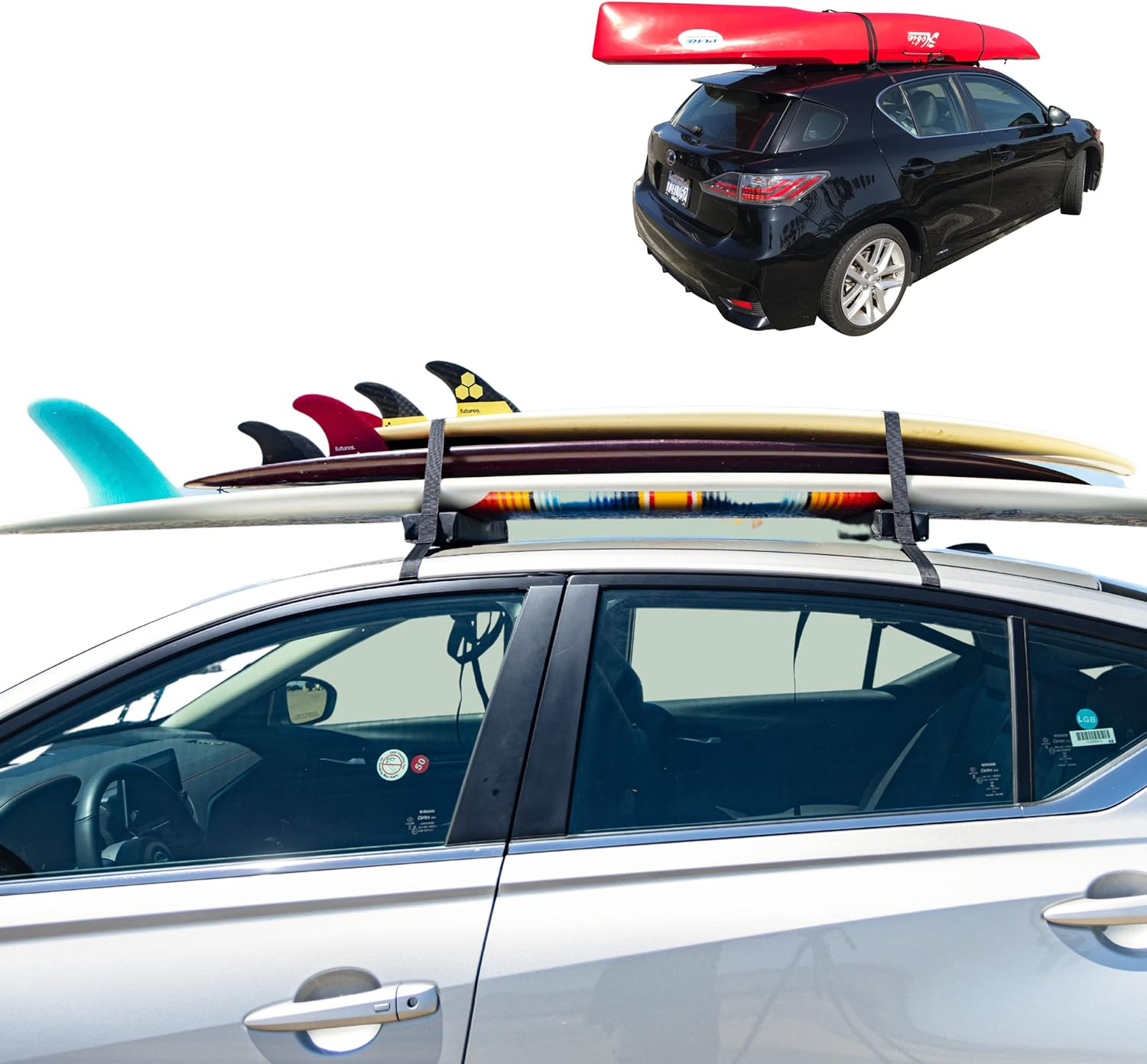 Universal Kayak Surf Rack for Cars | Paddle Board Soft Rack for Surf Kayak and Paddleboards with Scratch Resistant Buckles (71 CM)