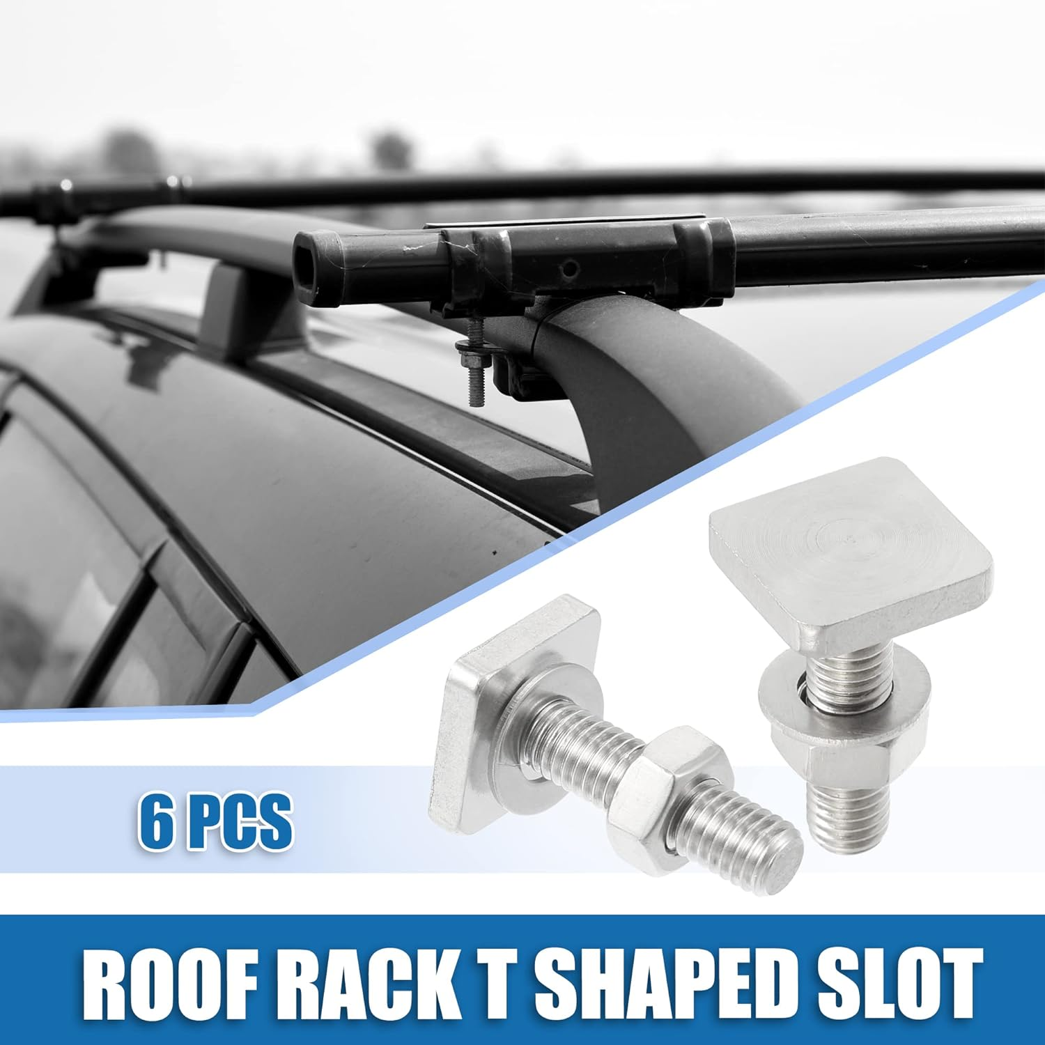 X AUTOHAUX Car Roof Rack T Shaped Slot Bolt M8 W/Nuts Washer T Shaped Track Bolts Roof Rack Cargo Carrier Bolt Accessories Stainless Steel (Pack of 6)