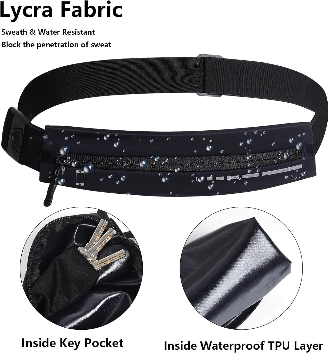 Slim Running Belt Fanny Pack, Adjustable Reflective Phone Holder Runners Waist Pouch Belt for Workout, Money Belt Running Gift Gear Accessories (Black) image number 2