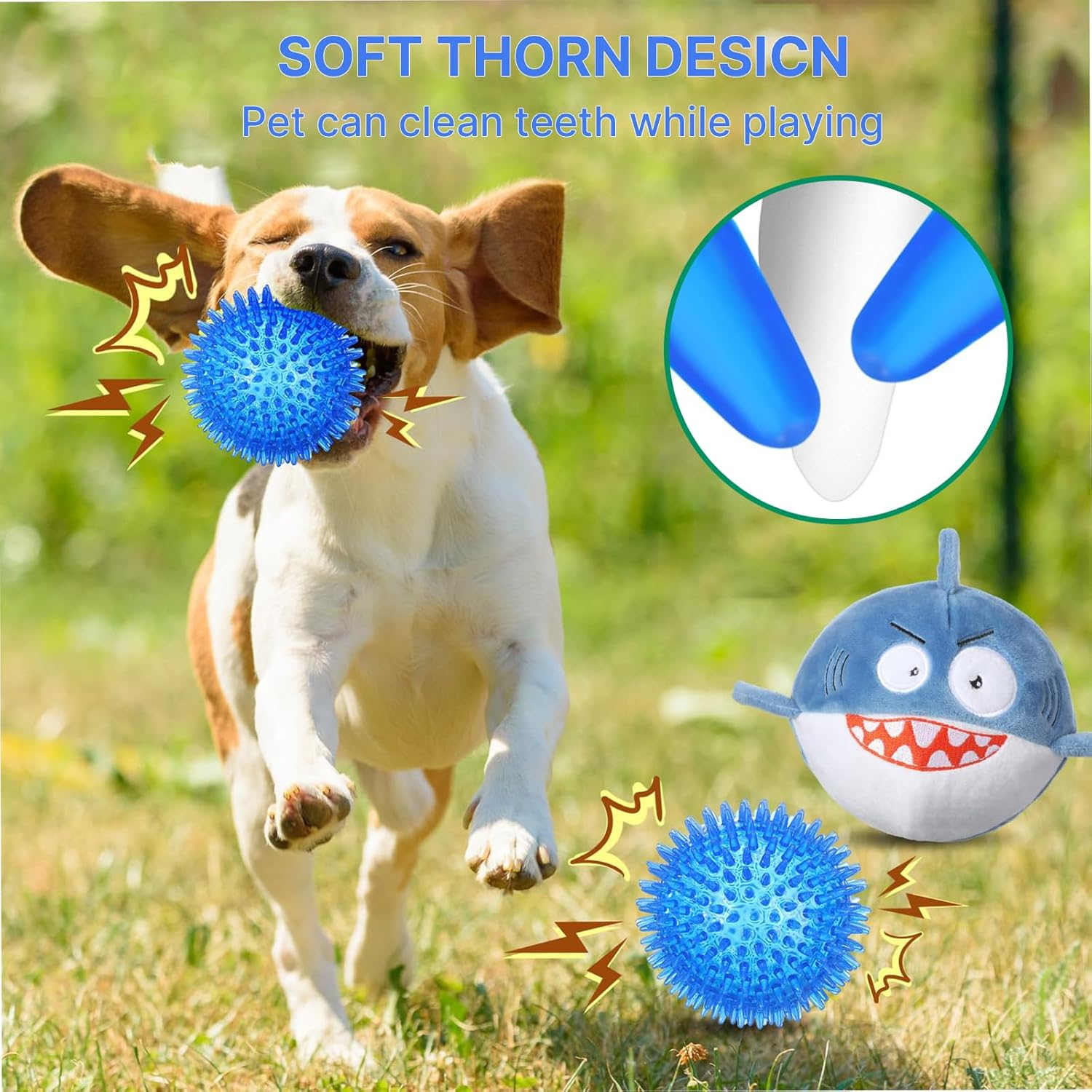 Velmoriah Squeaky Dog Toys for Aggressive Chewers, Shark Smile Plush Dog Toys with Soft Fabric & Crinkle Paper, Interactive Durable Chew Toy Ball for Small Large Medium Breeds image number 1