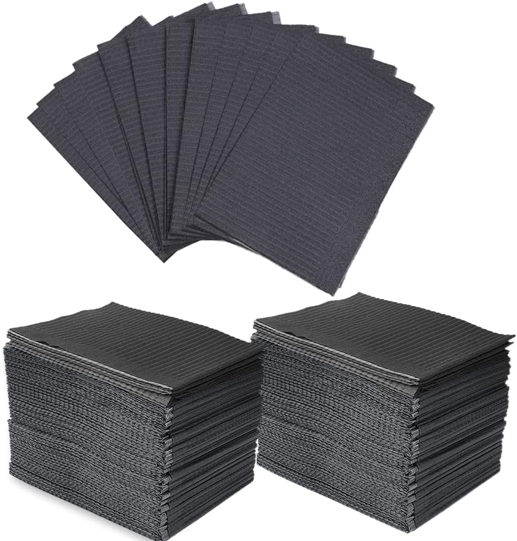 125Pcs Disposable Tattoo Clean Pad Tattoo Table Covers Clean Pad Patient Dental Napkins Beauty Tattoo Accessories Tattoo Bibs (125 Black)