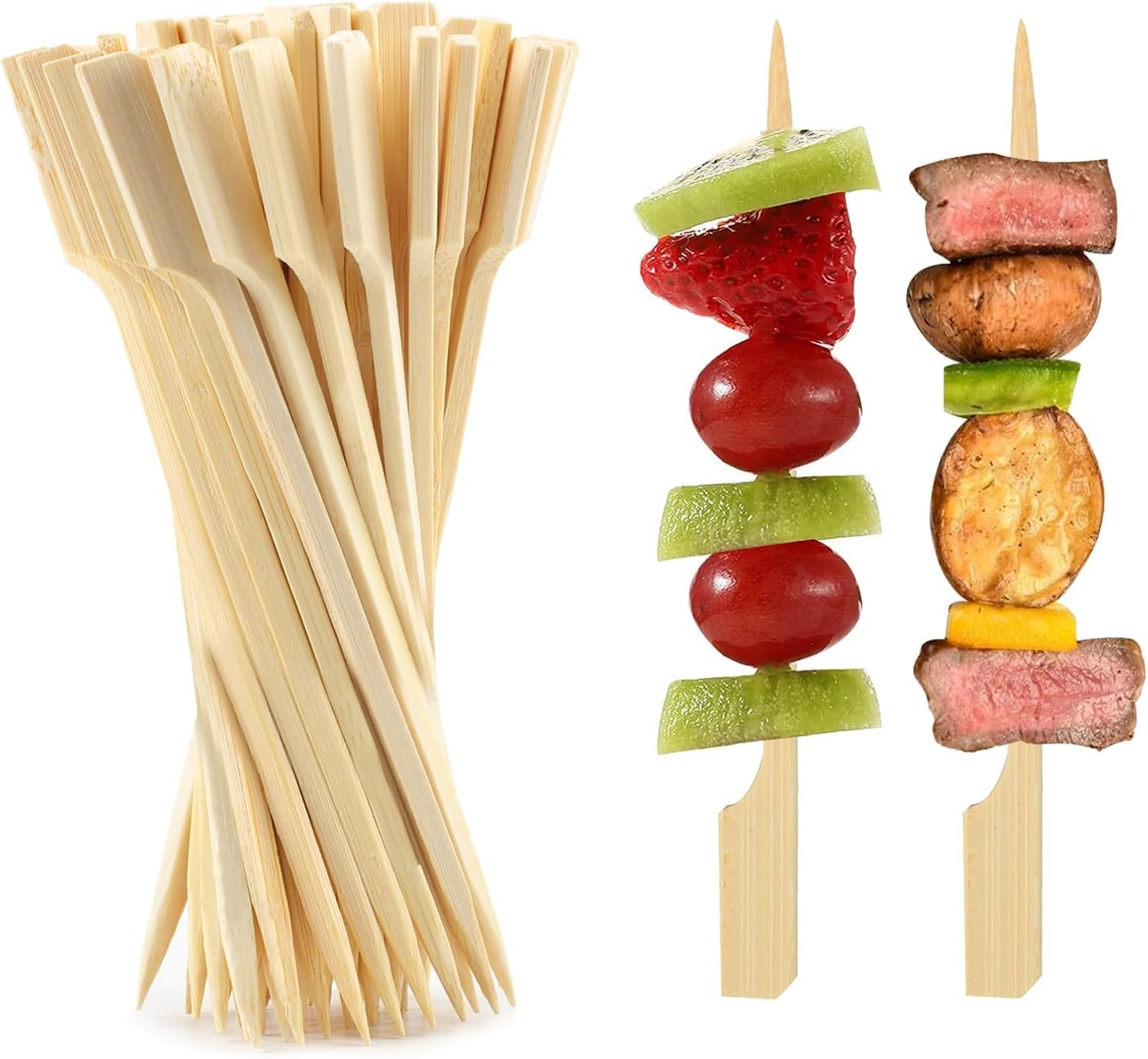 Bamboo Paddle Picks Skewers Toothpicks Bamboo Wooden Skewers, 200Pcs Bamboo Paddle Sticks Skewers,Flat Paddle Wooden Skewers Food Sticks Bamboo Skewers,Bamboo Skewers Wooden Paddle Picks for Cocktail image number 1