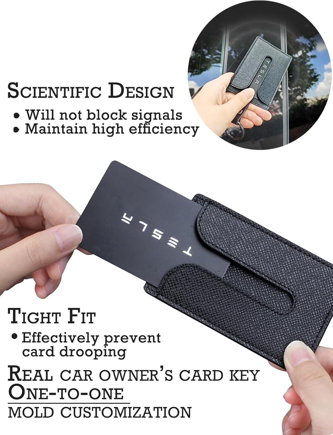 ACEDOAMARE Key Card Holder for Tesla Model 3 Y S X Genuine Leather Fiber and Artificial Leather Protector Case Keychain Car Key Fob Case Key Protection Cover Case image number 4