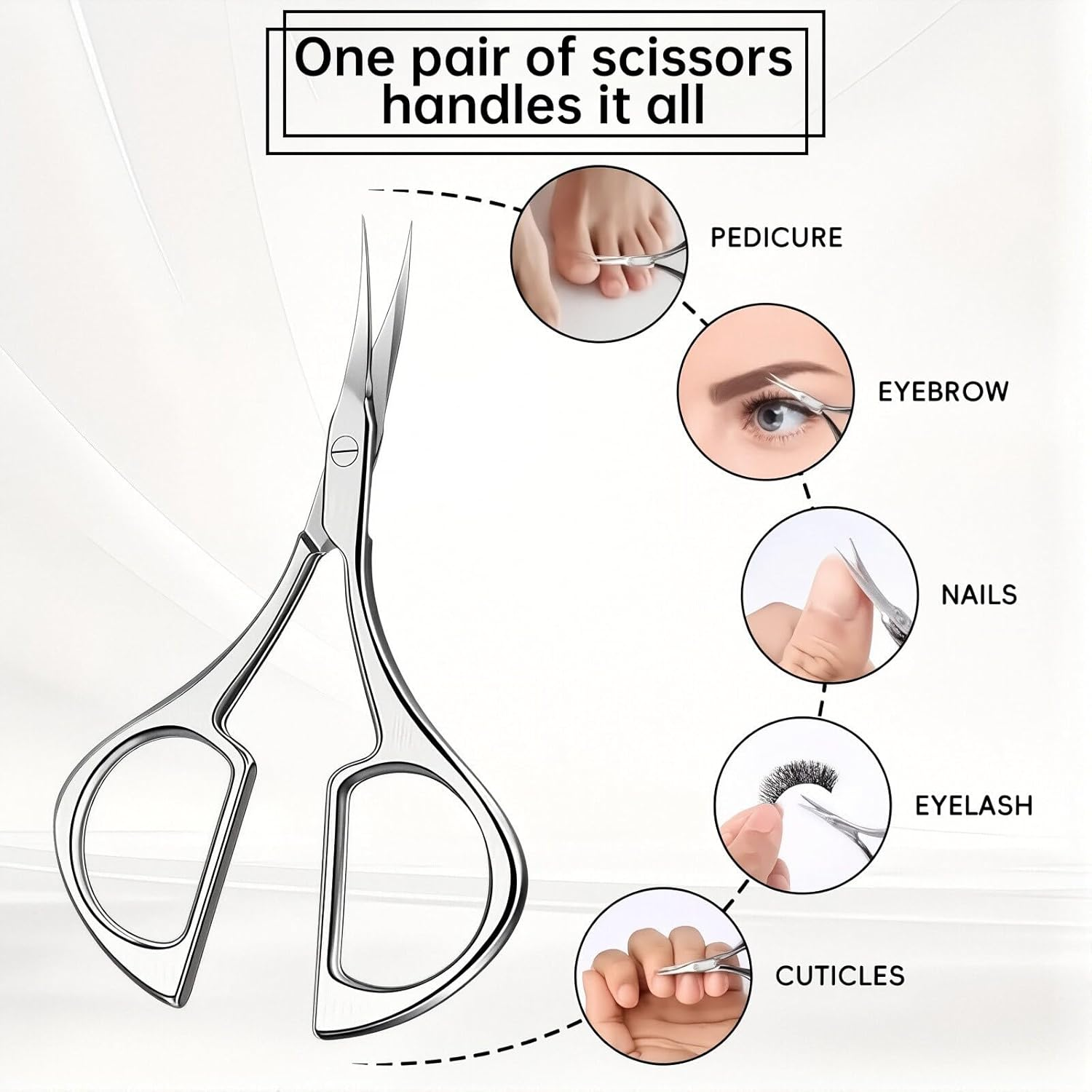 Nail Scissors - Cuticle Scissors 3.6 Inch Fine Tip Eyebrow Scissors Curved, Multi-Purpose Stainless Steel Grooming Tool for Nail, Eyebrow, Eyelash Care image number 5