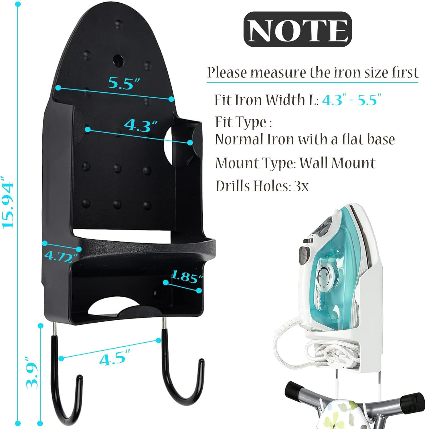Oranlife Wall Mounted Ironing Board Rack Electric Iron Holder Household Bathroom Shelf image number 2