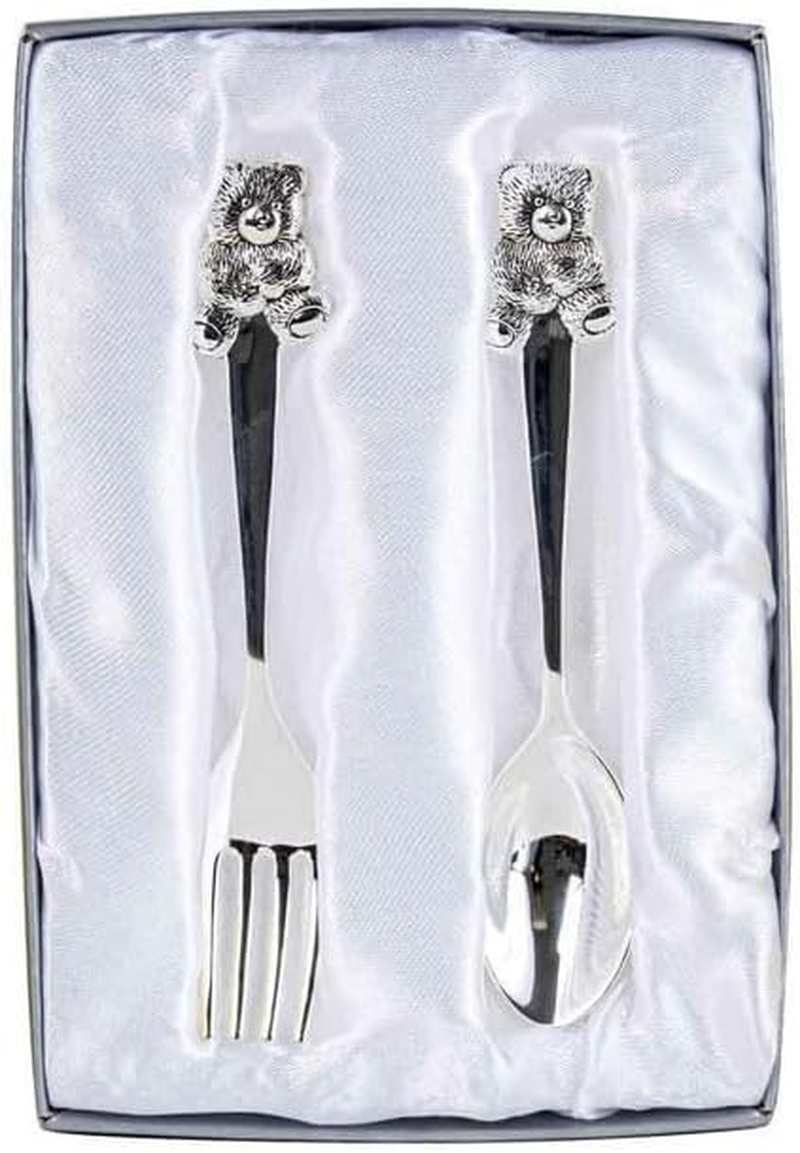 Silver Baby Fork and Spoon Gift Set Newborn Keepsake Christening Gift Boy Girl image number 1