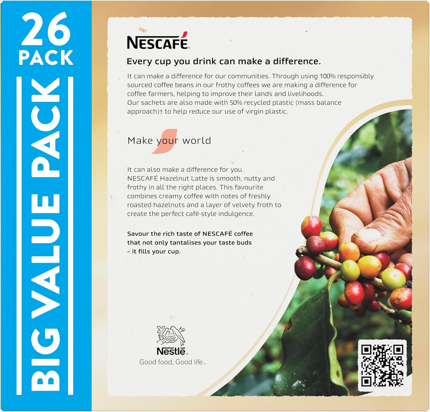 Nescafe Hazelnut Latte Instant Coffee Mixes Sachets 78 Pack (3 X 26 Pack)