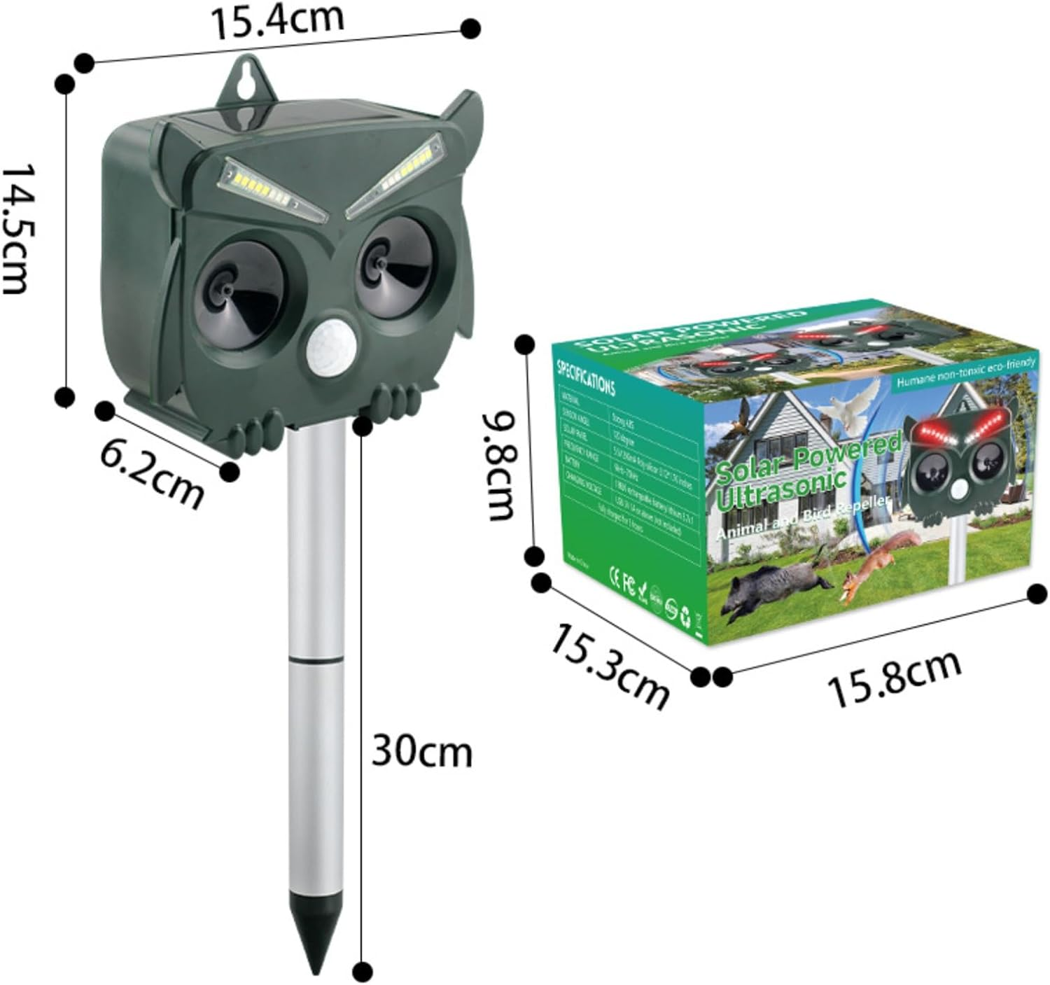 Verderoot Solar Ultrasonic Animal Repeller with Motion Sensor & Flashing Light, Outdoor Pest Deterrent for Bird, Cat, Possum & More, Waterproof Animal Repellent image number 5