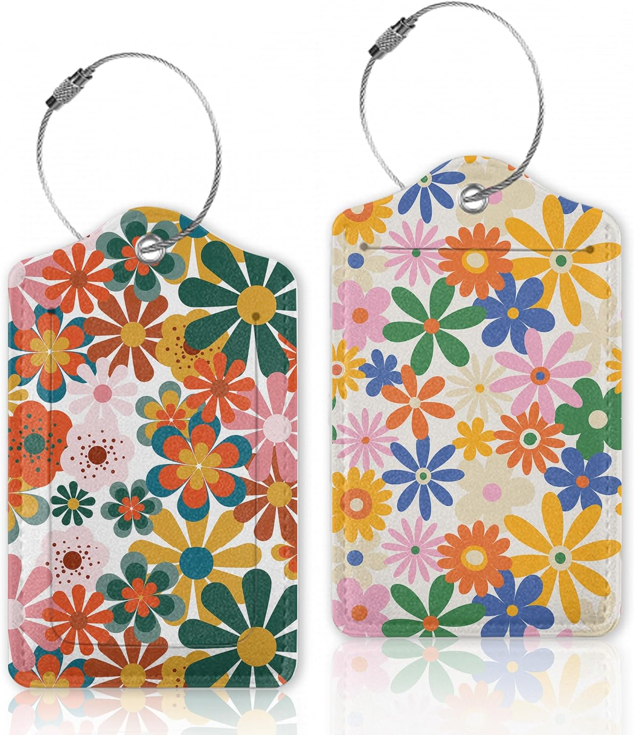 Ladybug and Strawberry Flowers Luggage Tags for Suitcase,Luggage Tag with Stainless Steel Loop Privacy Cover Id Label Travel Bag Luggage Identifiers for Women Men Travel,Set of 2