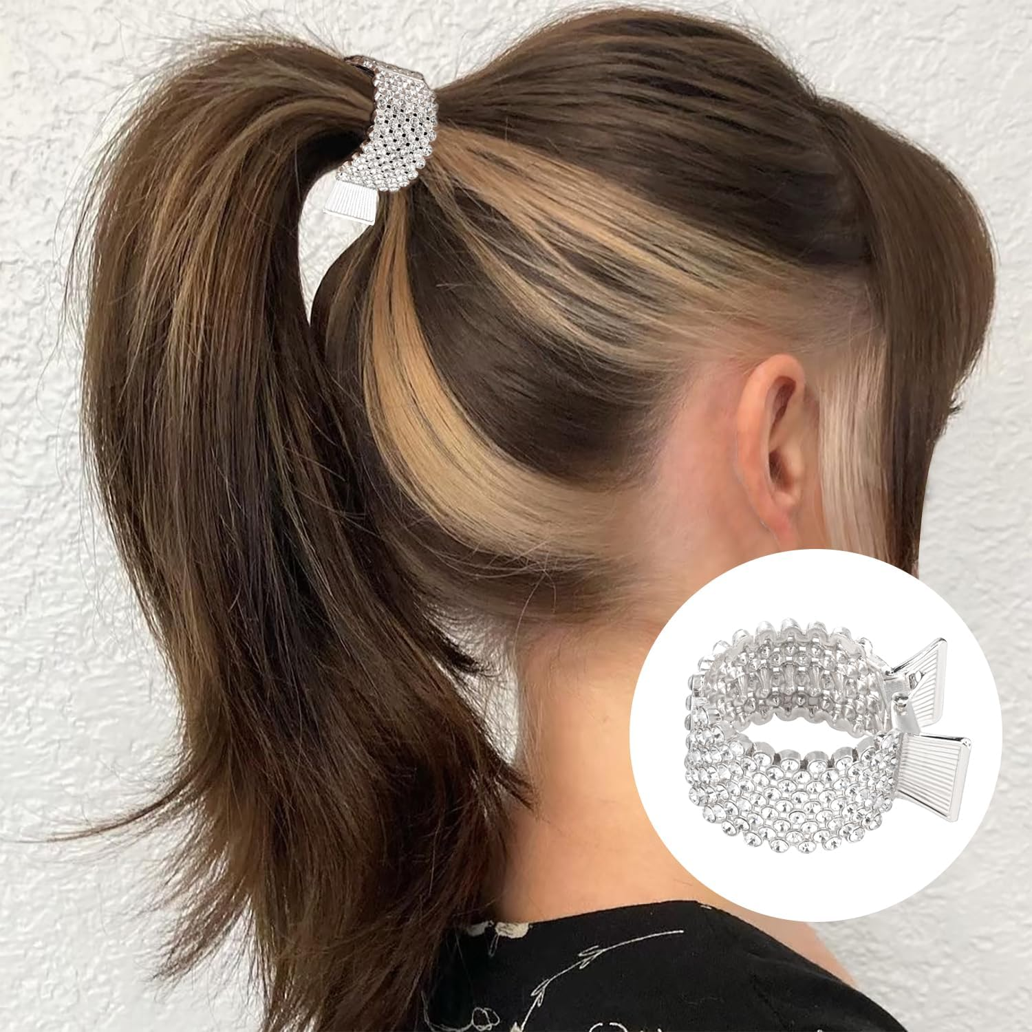 Women'S Hair Clips Metal 3 Pieces Rhinestone Hair Clips Holder High Ponytail Holder Rhinestone for Thick and Thin Hair at Work, Party or Daily Use image number 2