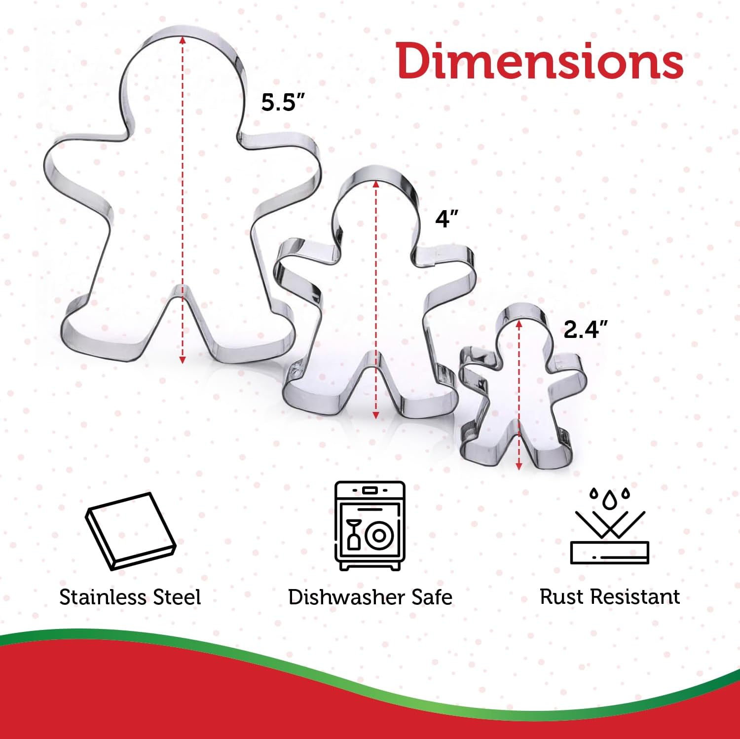 Gingerbread Man Cookie Cutter Set, 3 Piece, Stainless Steel image number 3