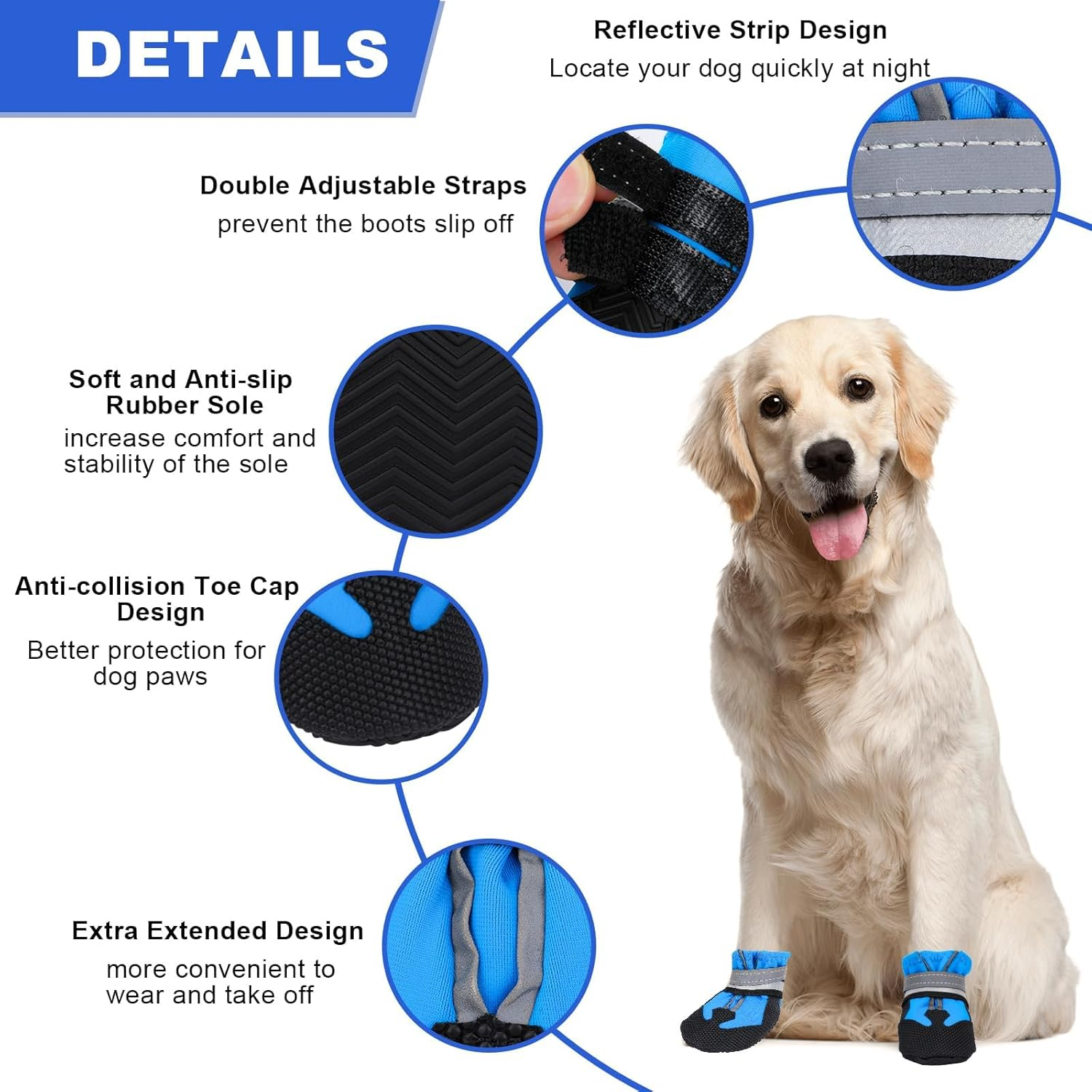 4 PCS Dog Boots Paw Protector,Waterproof Dog Shoes with Reflective Straps,Adjustable Washable Non-Slip Dog Shoes,Dog Boots for Injured Paws, Outdoor Walking Boots for Small Medium Large Dogs (XXL)