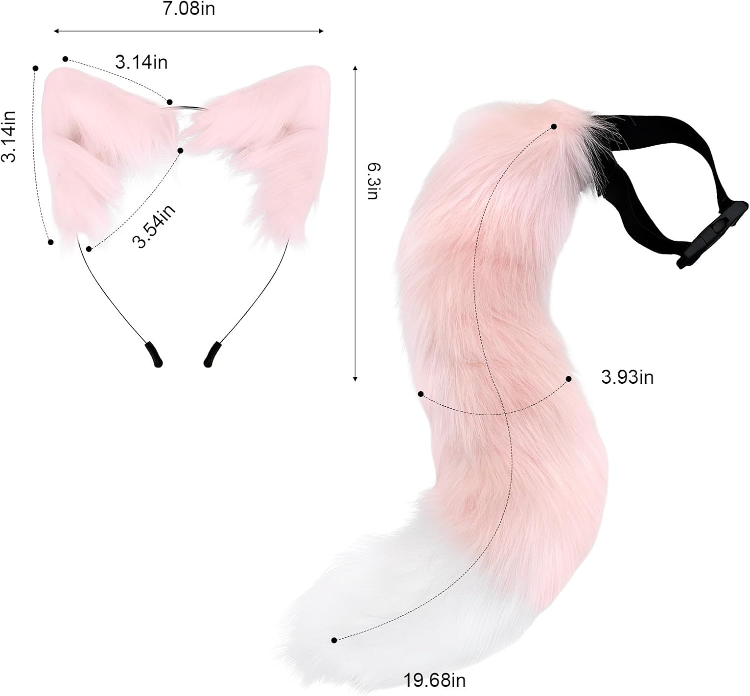 Cat Ears Headband Wolf Fox Tail Set Handmade Animal Cosplay Costume Faux Fur Headdress Party Accessories(Pink) image number 4
