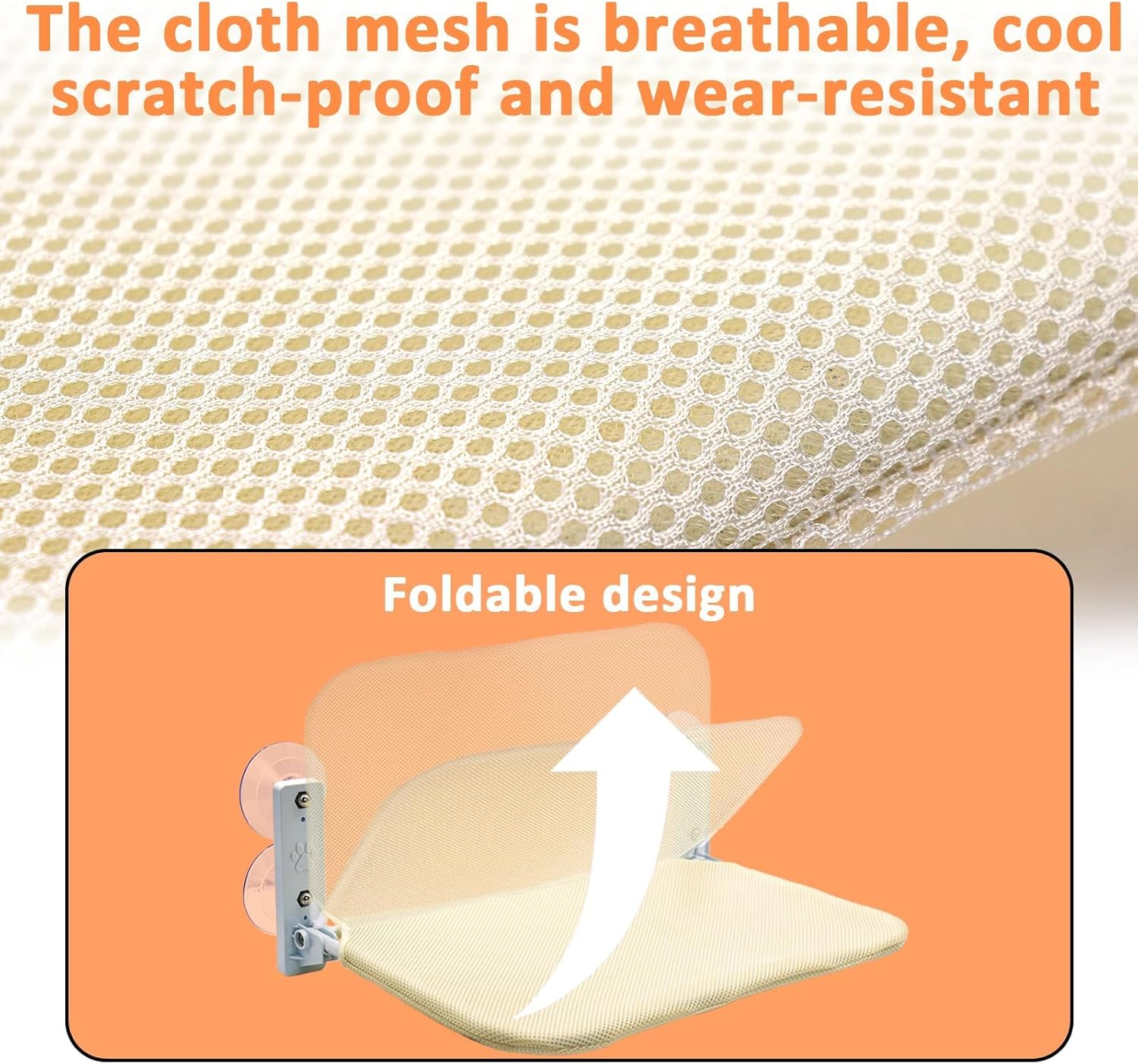 Cat Hammock, Foldable Cat Window Perch - Extra Large 52Cm Cordless Hammock with 4 Super Strong Suction Cups & Metal Frame